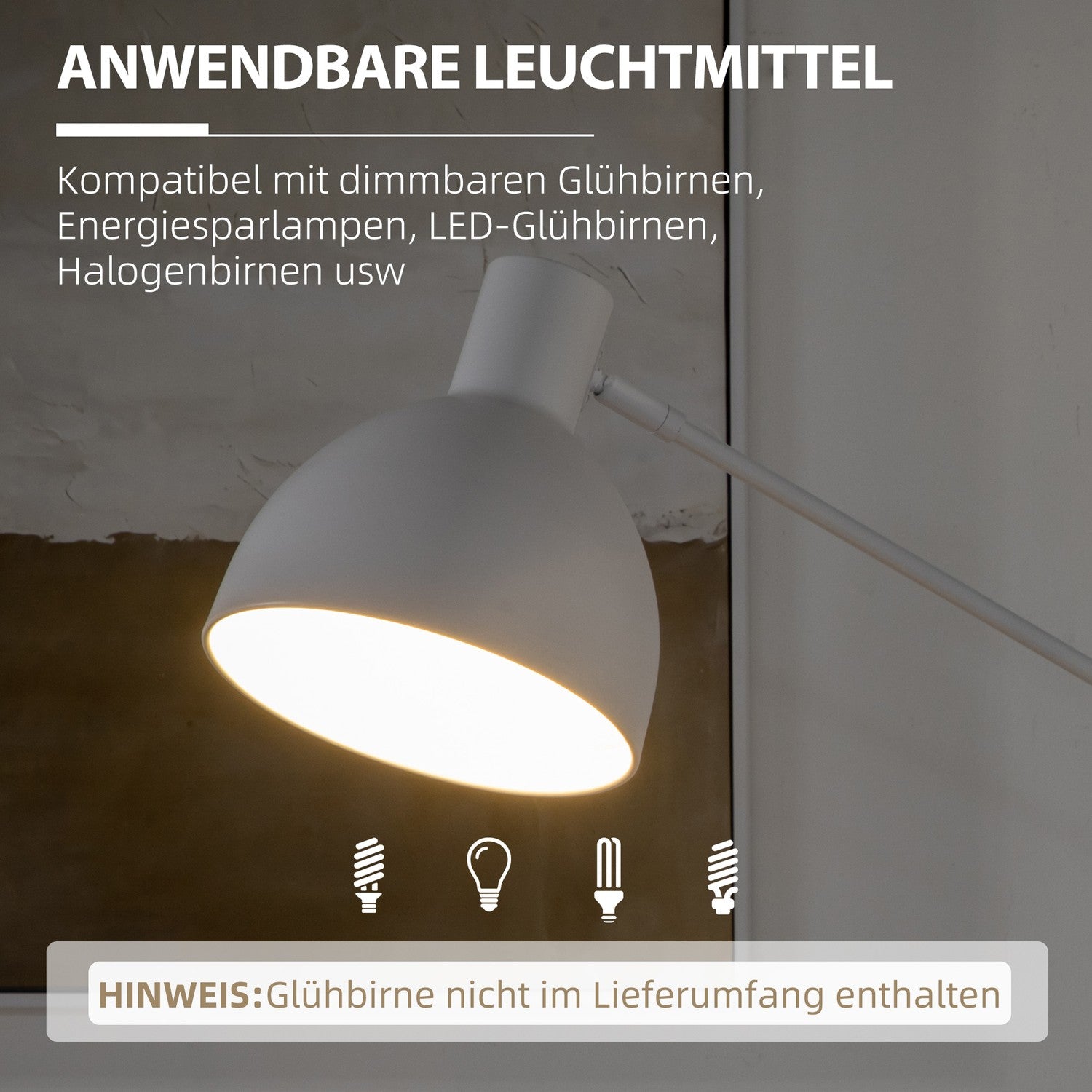Výškově nastavitelná bílá oblouková stojací lampa na čtení, patice E27