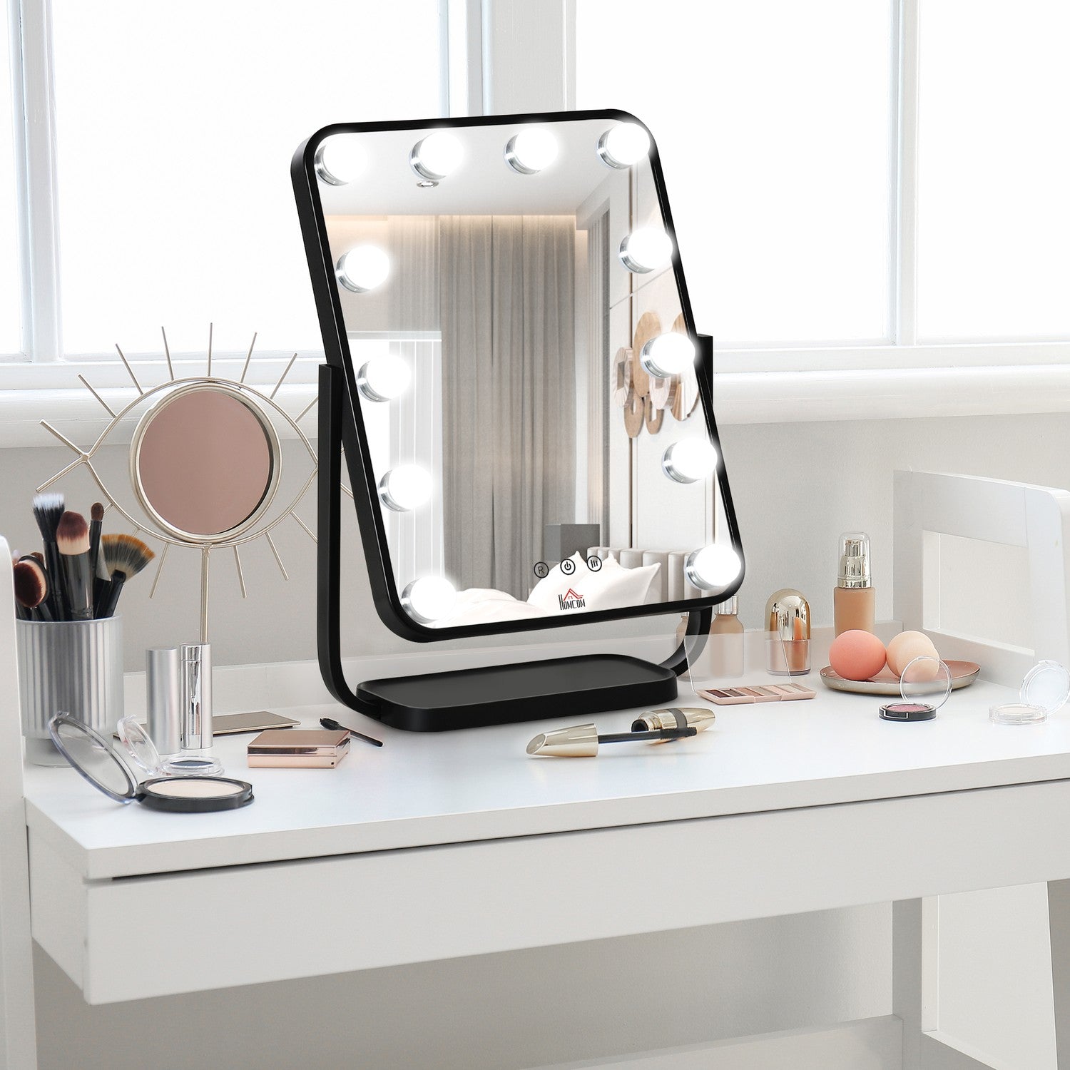 Hollywood Makeup Mirror, 12 lysdioder, pekkontroll, 3 ljusfärger