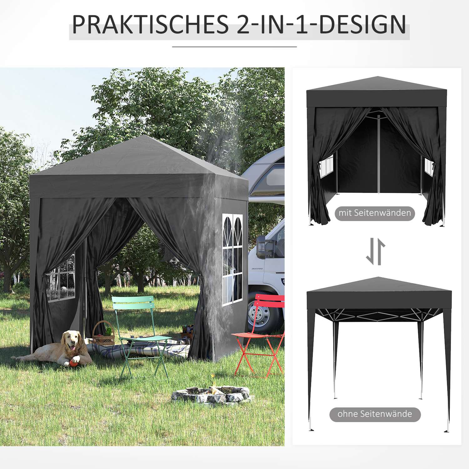 Hopfällbar 2x2M trädgårdslusthus, UV-skyddad, 4 sidoväggar