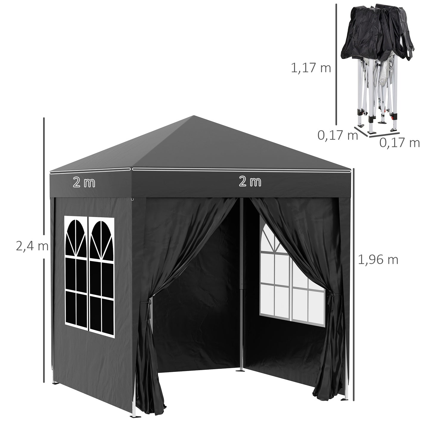 Hopfällbar 2x2M trädgårdslusthus, UV-skyddad, 4 sidoväggar