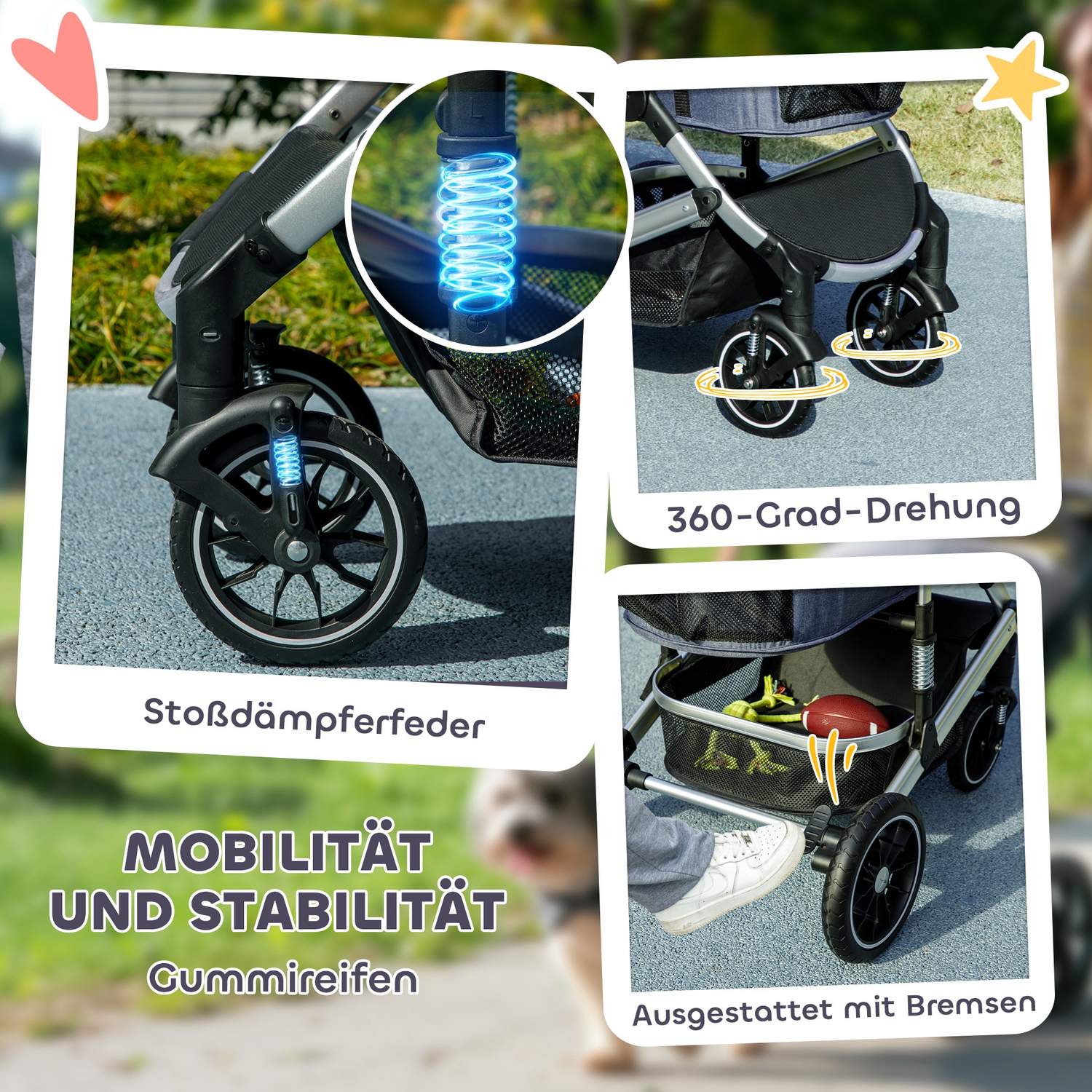 Skládací vozík pro domácí mazlíčky 3 v 1, nosnost 10 kg, modrý