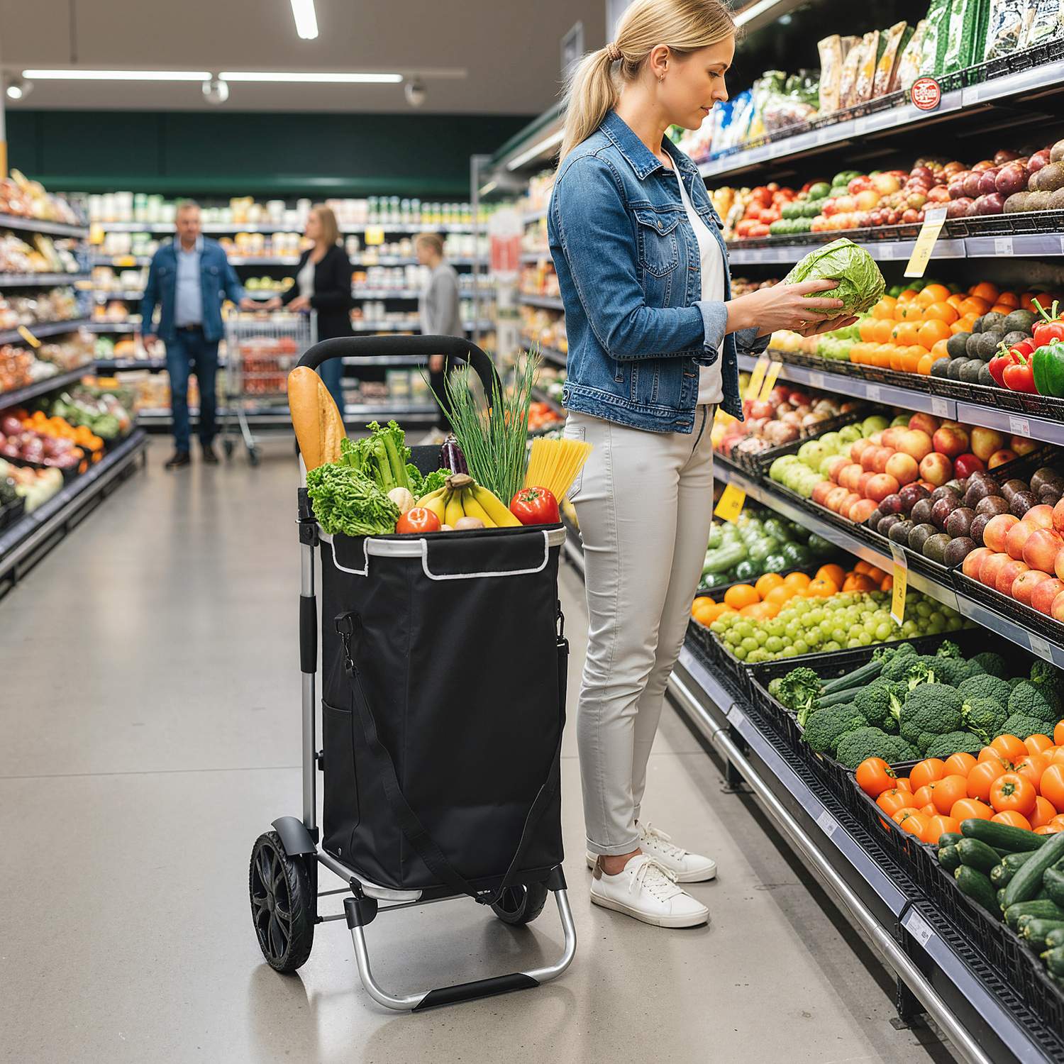 Hopfällbar 3-i-1-kundvagn, 40 l, 25 kg kapacitet, svart