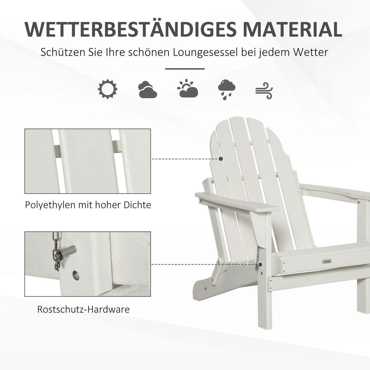 Hopfällbar Adirondack Trädgårdsstol – Vit, 75x87x93 cm