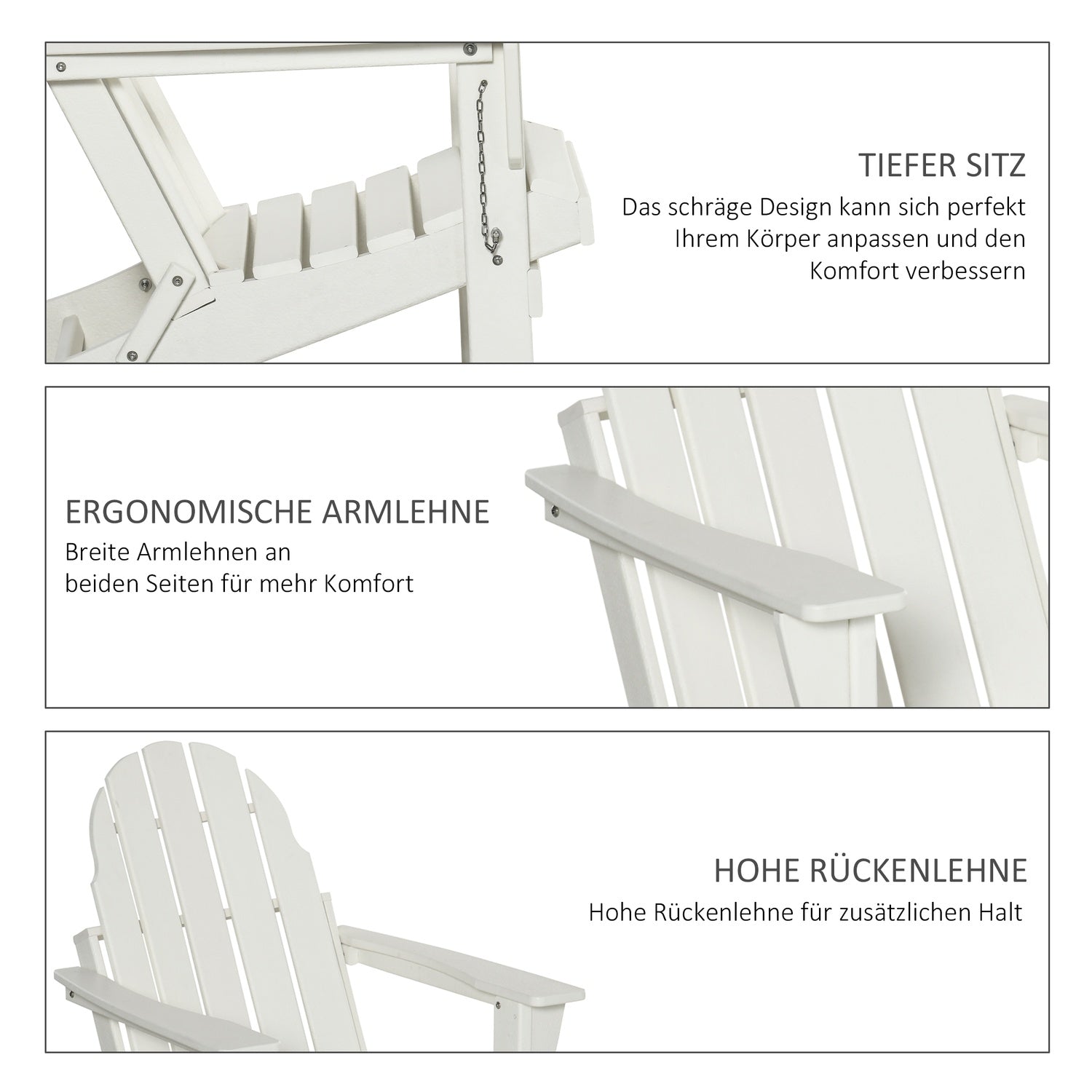 Hopfällbar Adirondack Trädgårdsstol – Vit, 75x87x93 cm