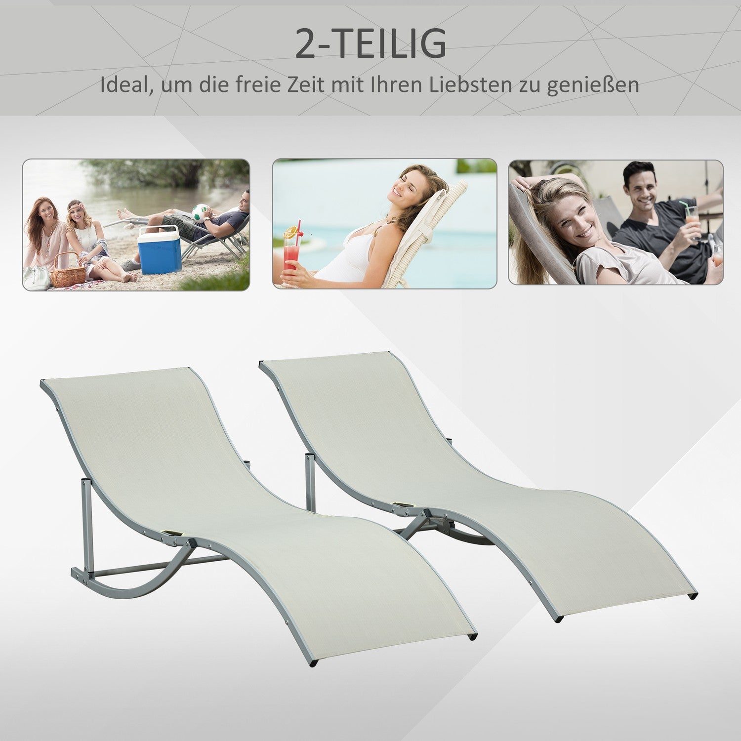 Hopfällbar Beige Garden Solstolar Set, Aluminium, Ergonomisk