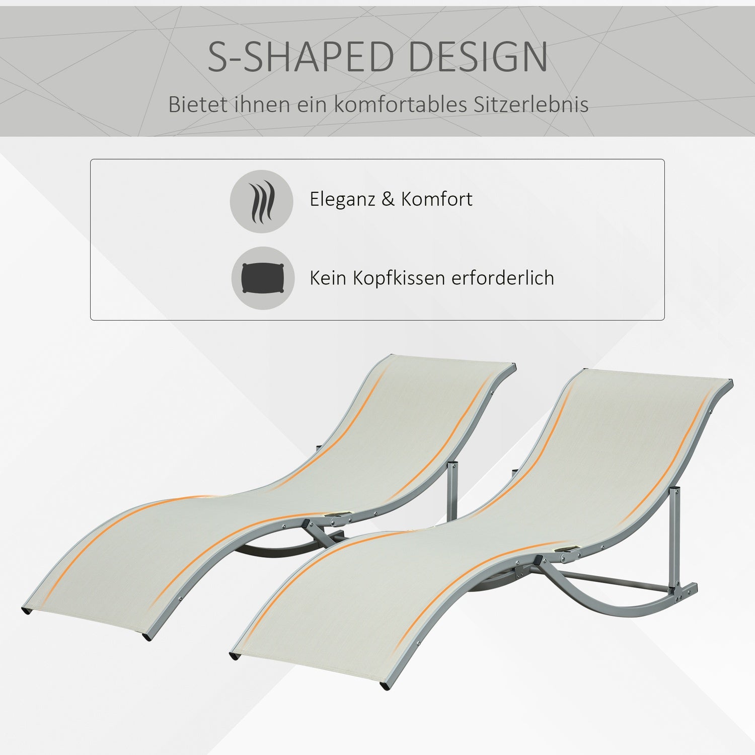 Hopfällbar Beige Garden Solstolar Set, Aluminium, Ergonomisk