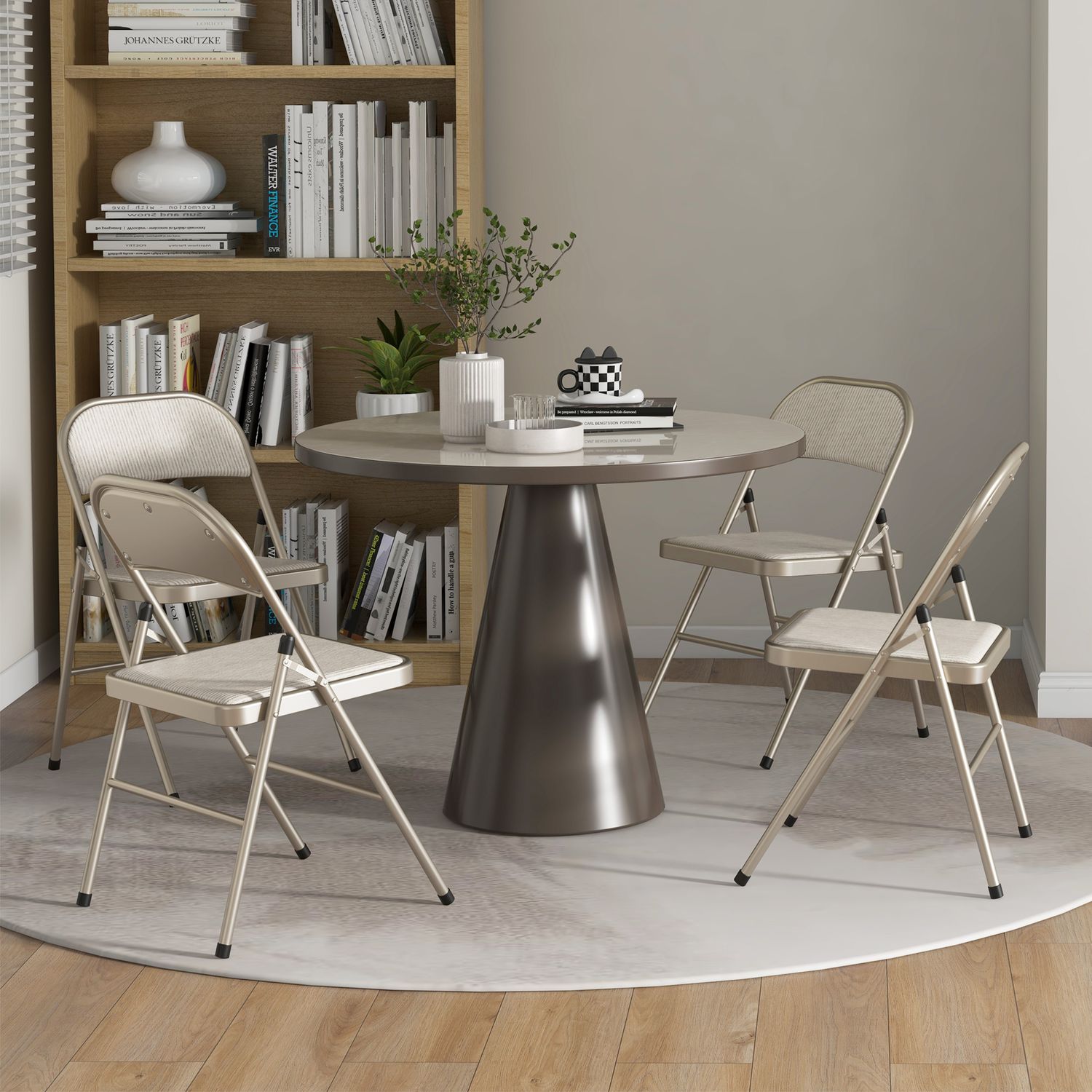 Hopfällbara vadderade stolar, set om 4 – Stålram, beige
