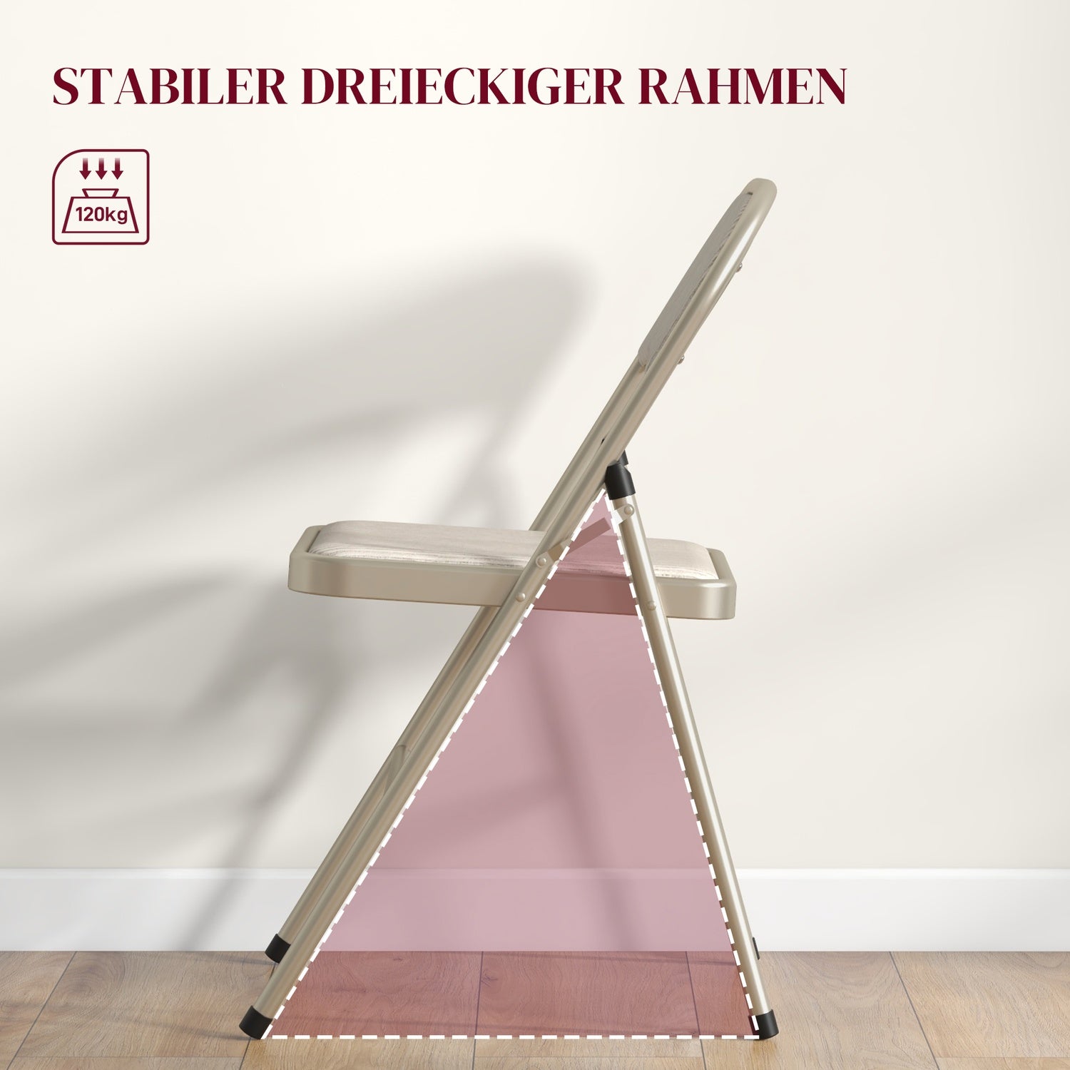 Hopfällbara vadderade stolar, set om 4 – Stålram, beige