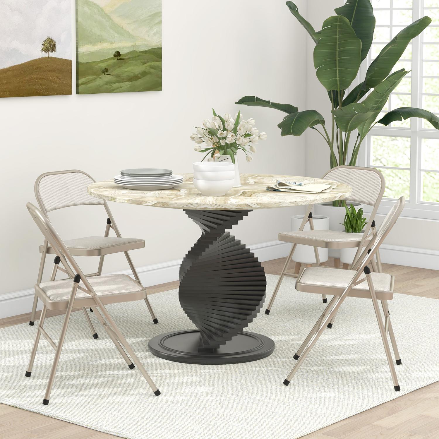 Hopfällbara vadderade stolar, set om 4 – Stålram, beige