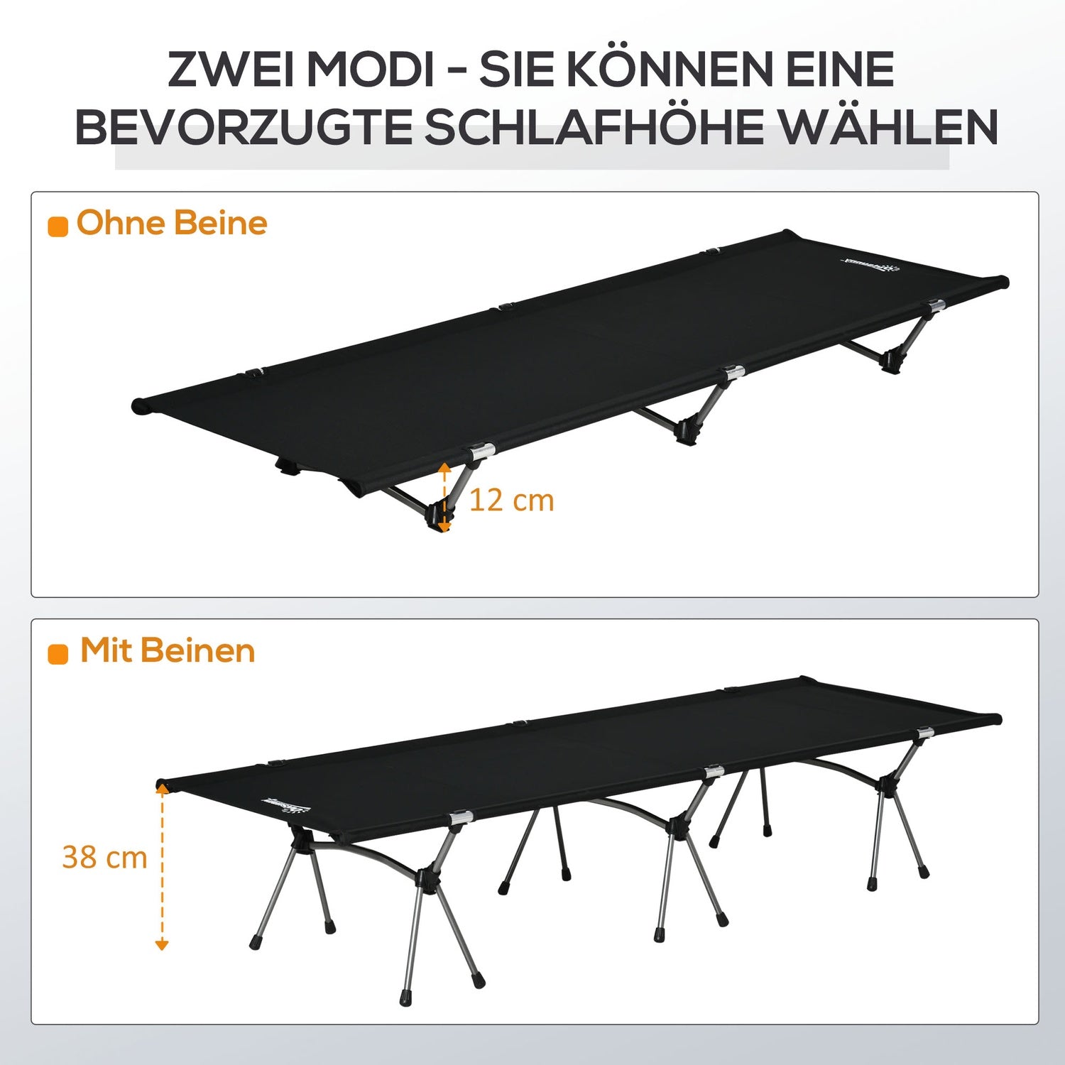 Hopfällbar campingsäng – justerbar höjd, 190x65 cm, 150 kg gräns