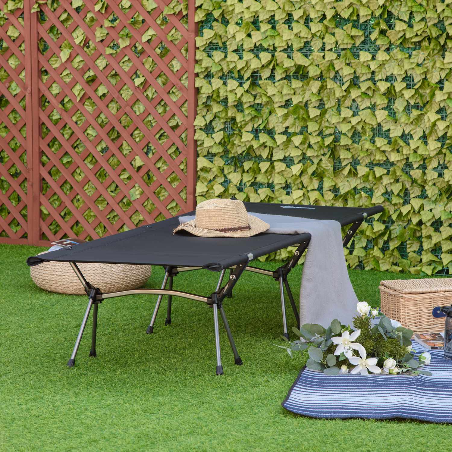 Hopfällbar campingsäng – justerbar höjd, 190x65 cm, 150 kg gräns