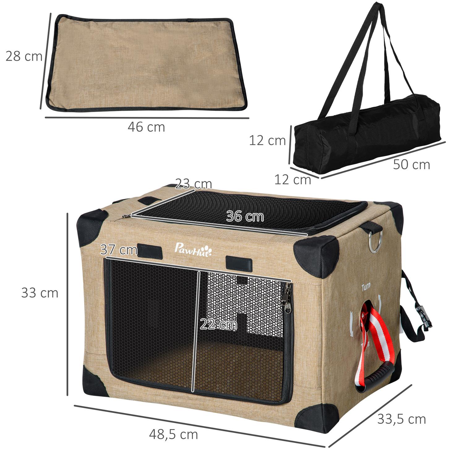 Hopfällbar hundtransportlåda med handtag, Khaki, 48,5x33,5x33cm