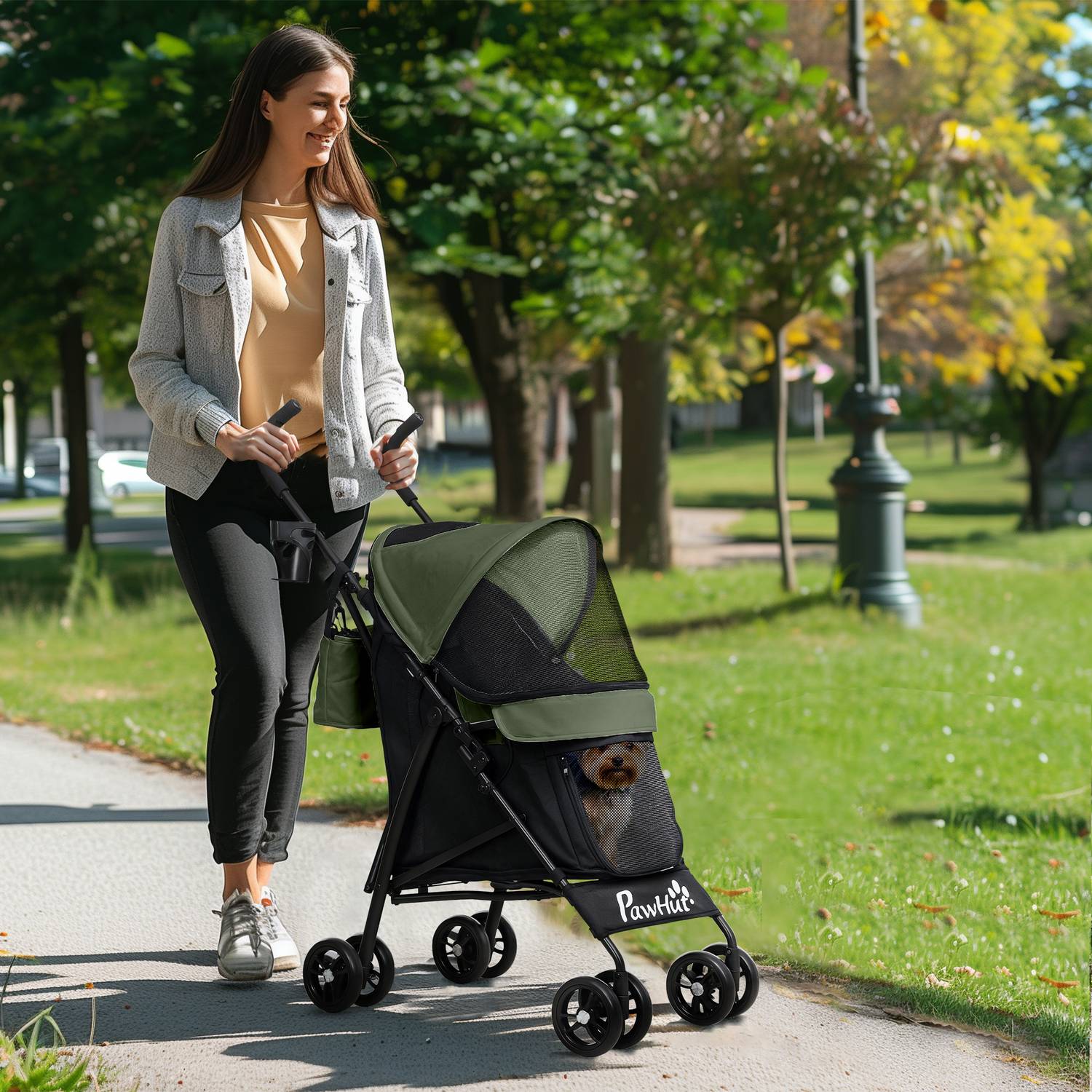 Skládací vozík pro kočky a psy do 4 kg – síťovaná okénka, úložná taška