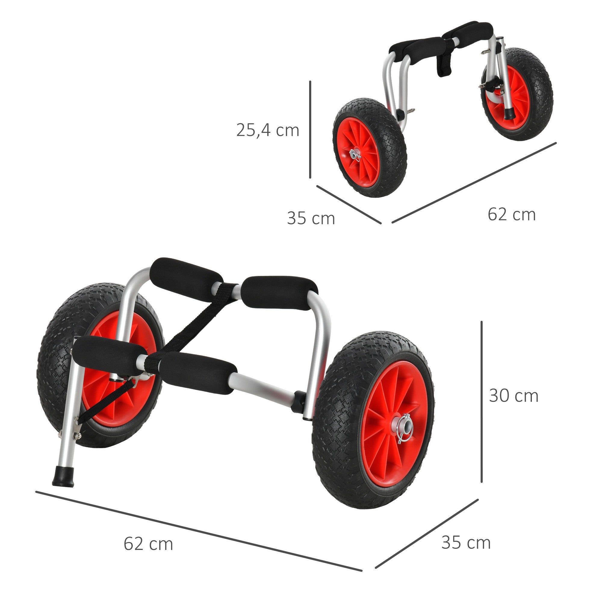 Hopfällbar kajakvagn i aluminium med remmar, 70 kg kapacitet