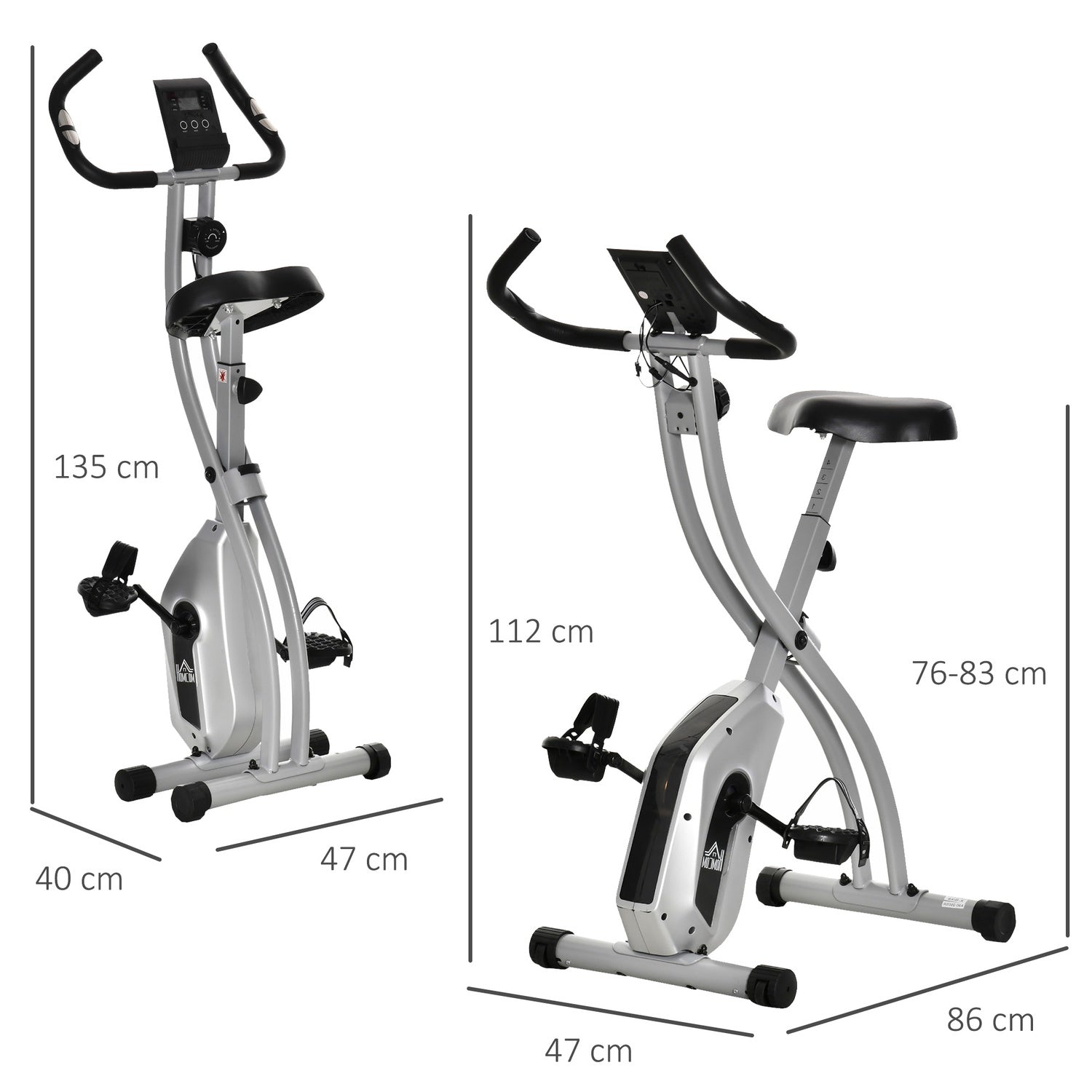 Hopfällbar motionscykel med 8-nivås magnetiskt motstånd