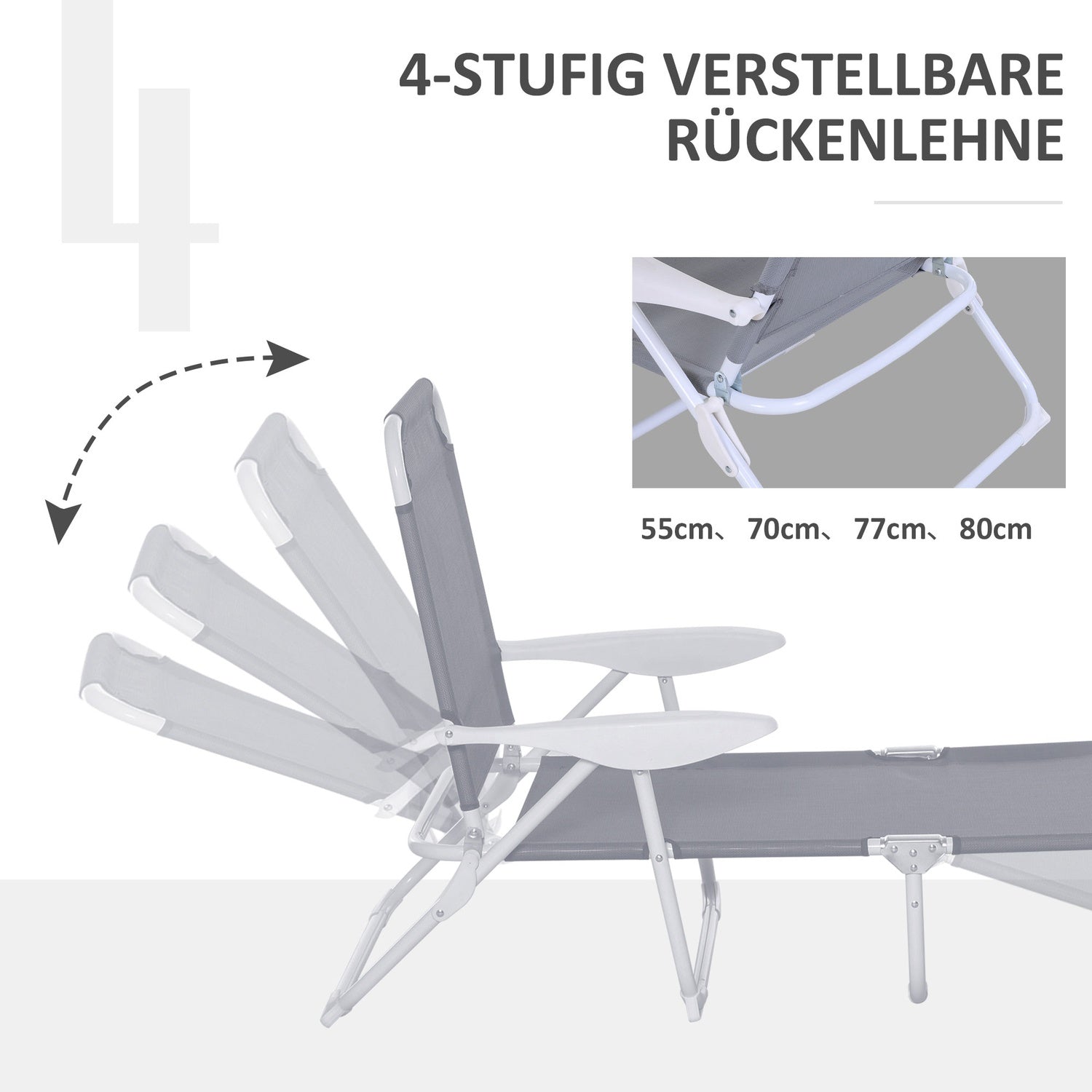 Hopfällbar solstol med 4-våningsnät, Grå 160x66x80 cm