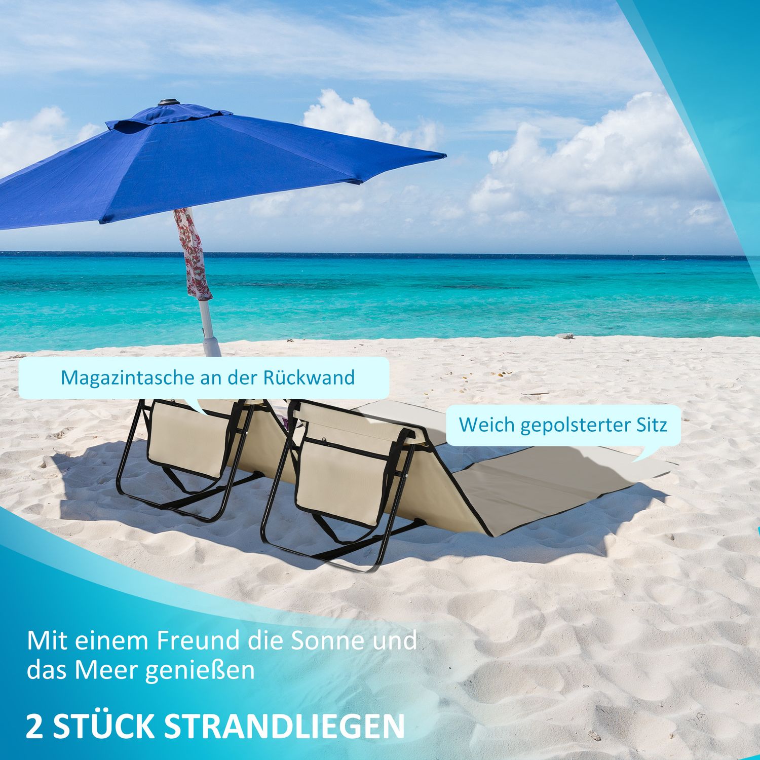 Hopfällbar strandstolset, justerbar med bärväskor