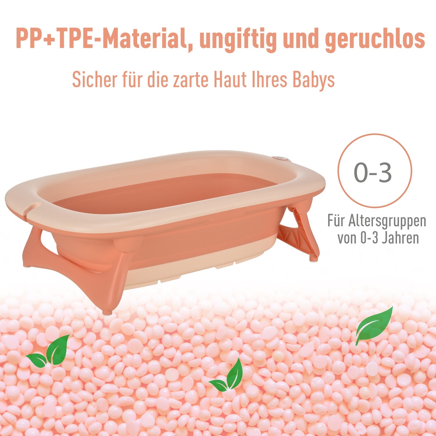 Hopfällbart babybadkar med handfat & kopp, plast, ros