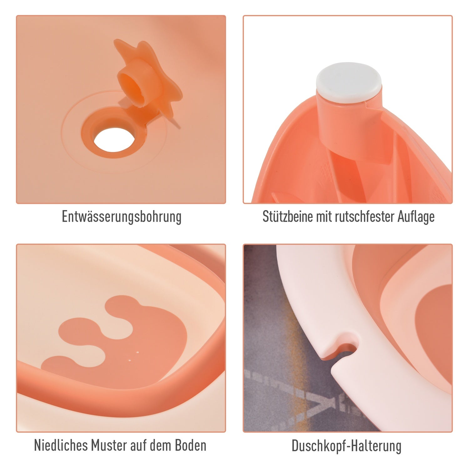 Hopfällbart babybadkar med handfat & kopp, plast, ros