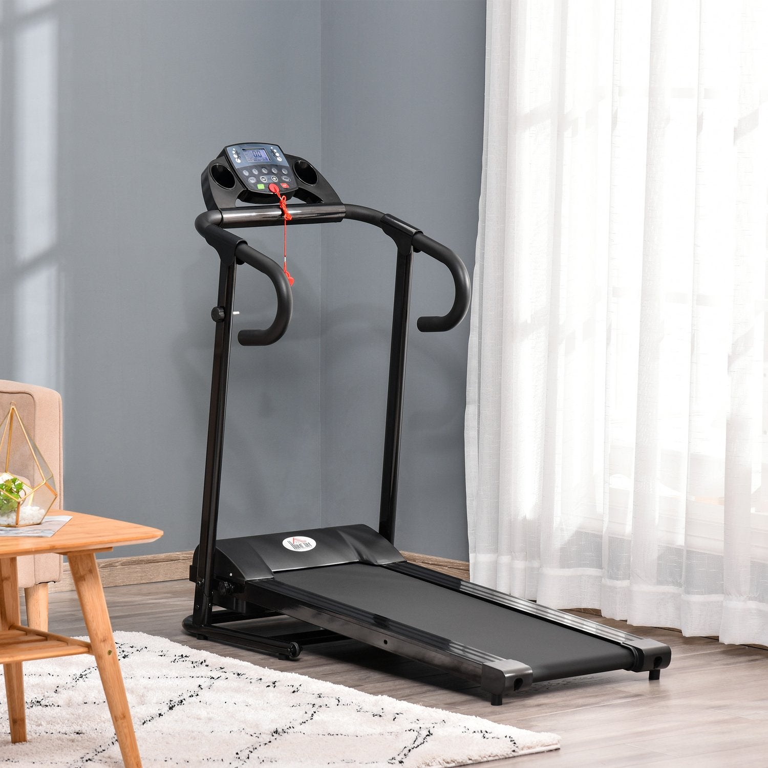 Hopfällbart elektriskt löpband, 500W, LCD, Telefonhållare, Svart