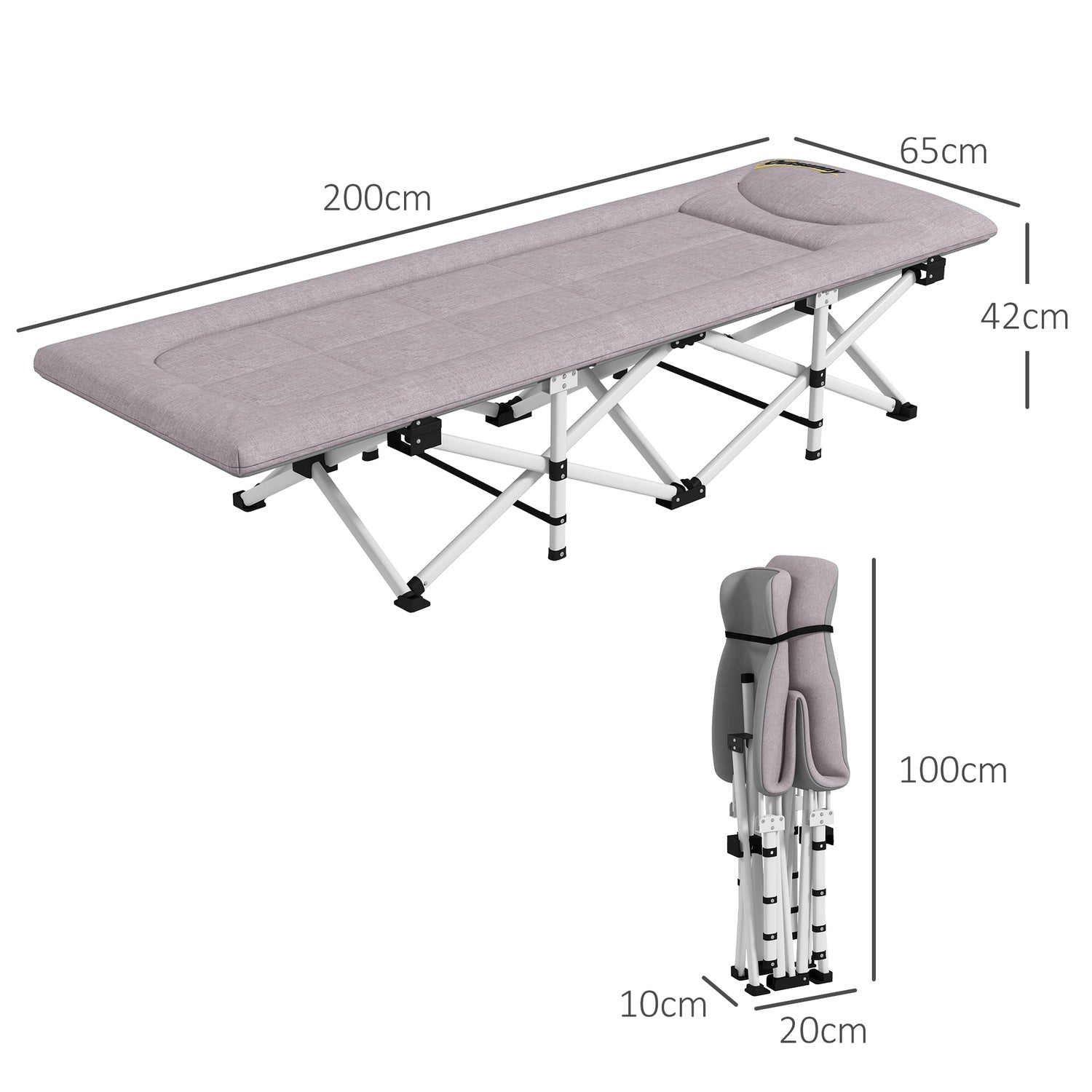 Skládací kempingová postel, Oxford Grey – nosnost 200 kg, 200x65x42cm