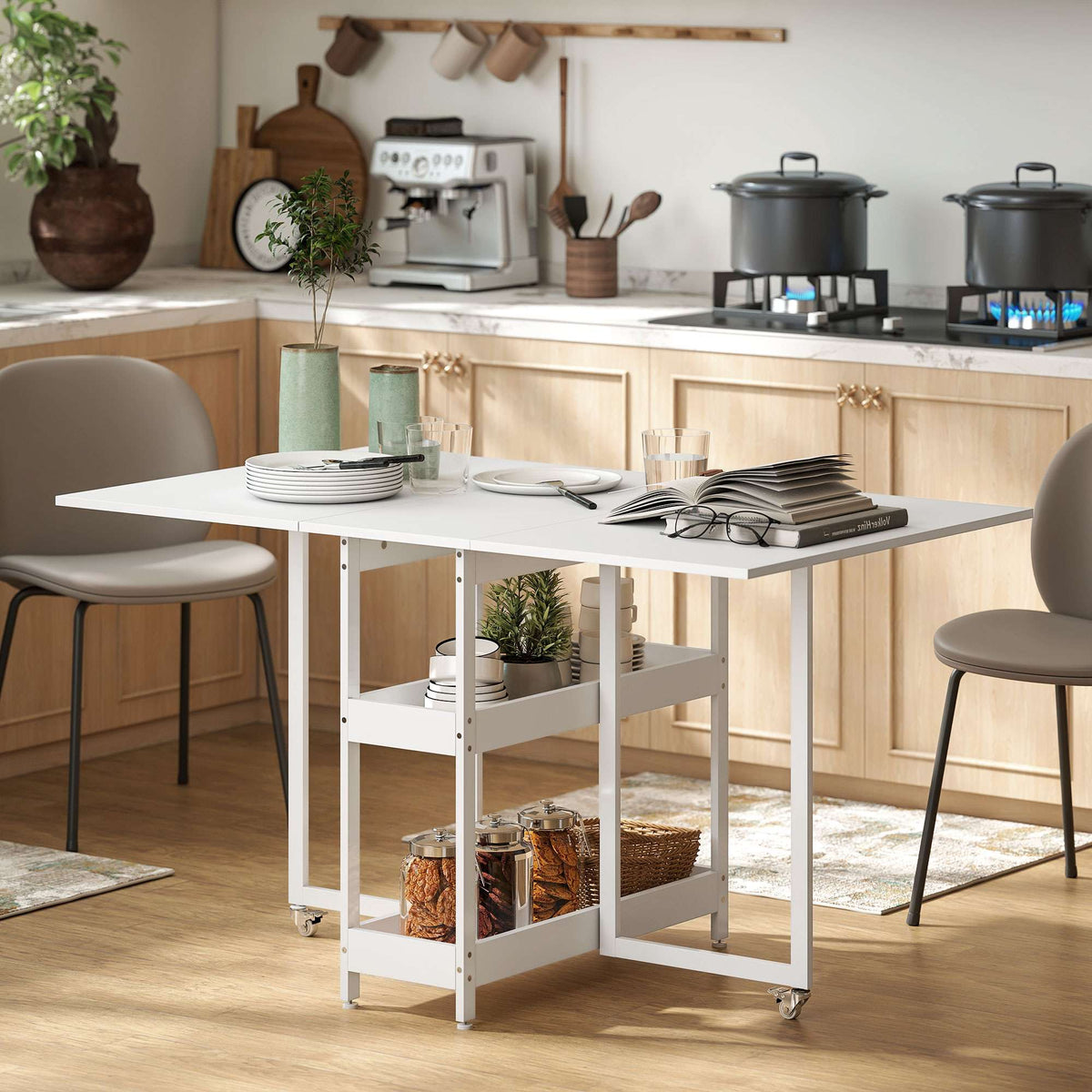 Skládací jídelní stůl, industriální design, pro 4 osoby, bílý