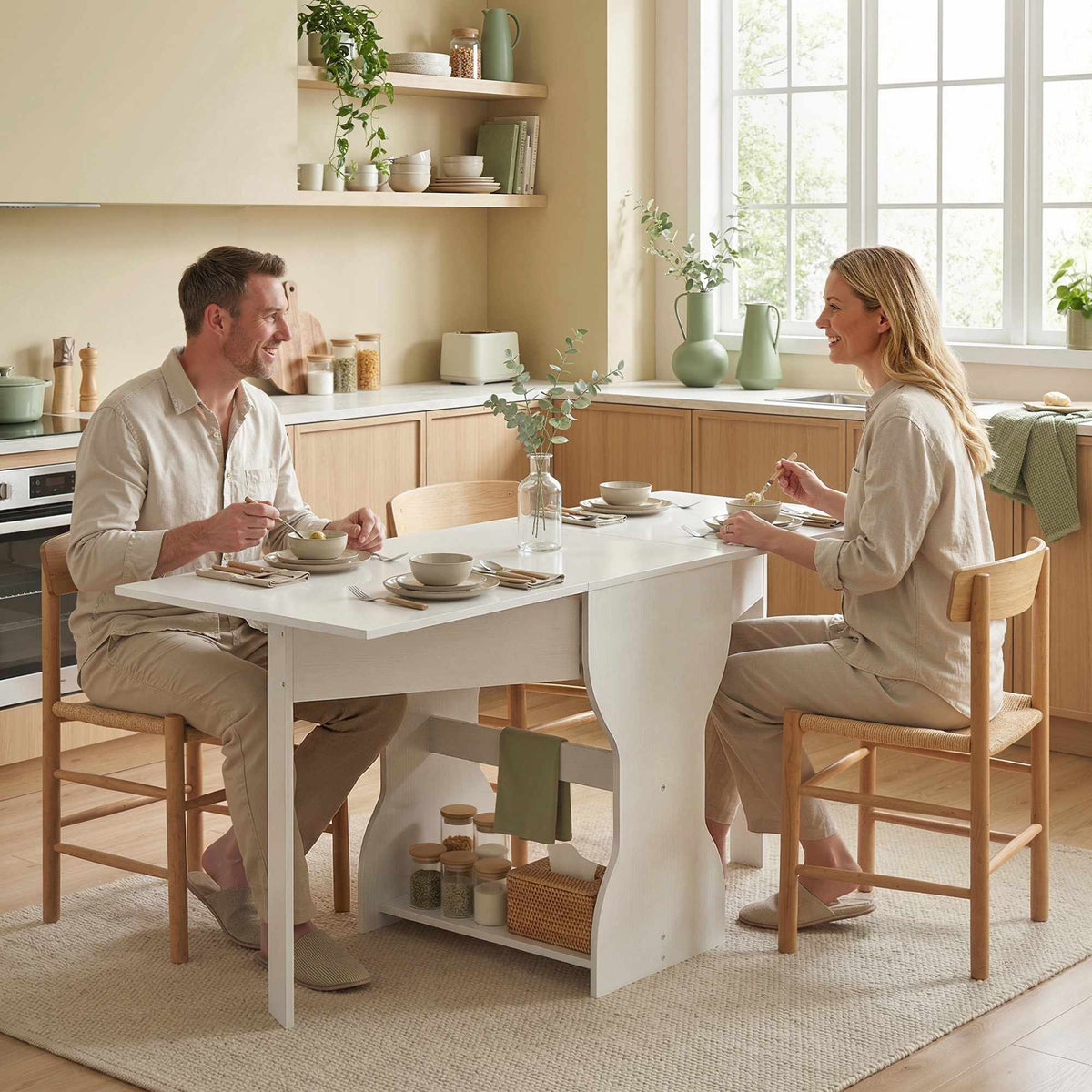 Skládací jídelní stůl s úložným prostorem, pro 2–4 osoby, bílý, 160x60x75 cm
