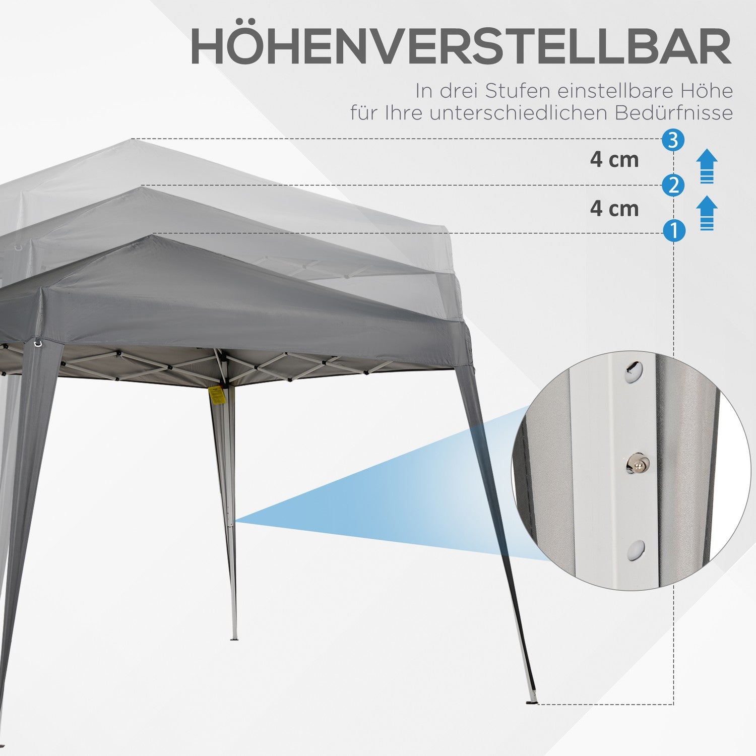 Hopfällbart partytält med bärväska, 2,4x2,4M Stålgrå