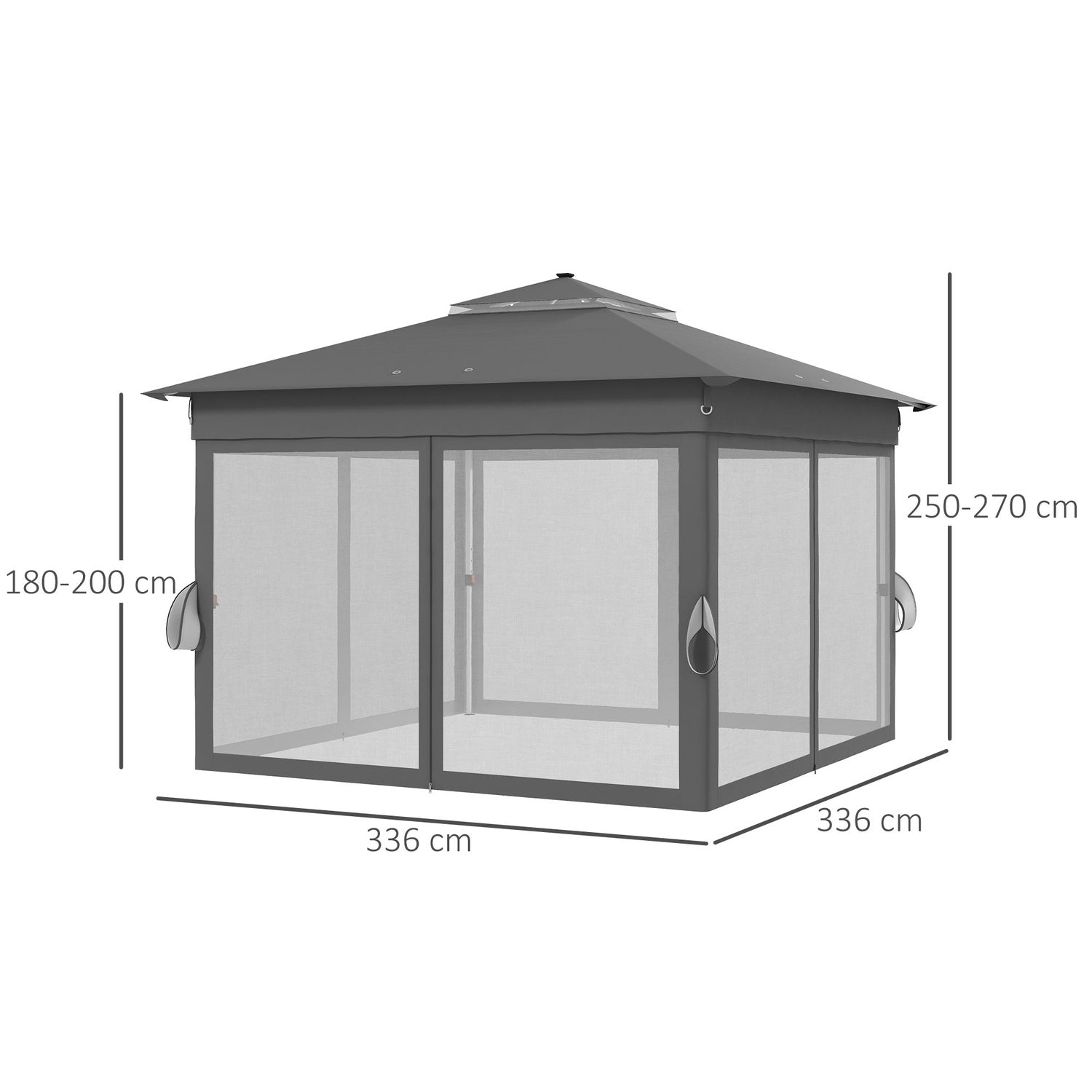 Hopfällbar trädgårdspaviljong 3x3m med LED & Gardiner