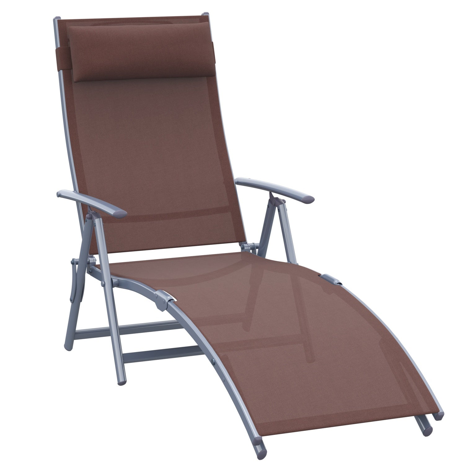 Hopfällbar trädgårdssolstol med skön brun kudde