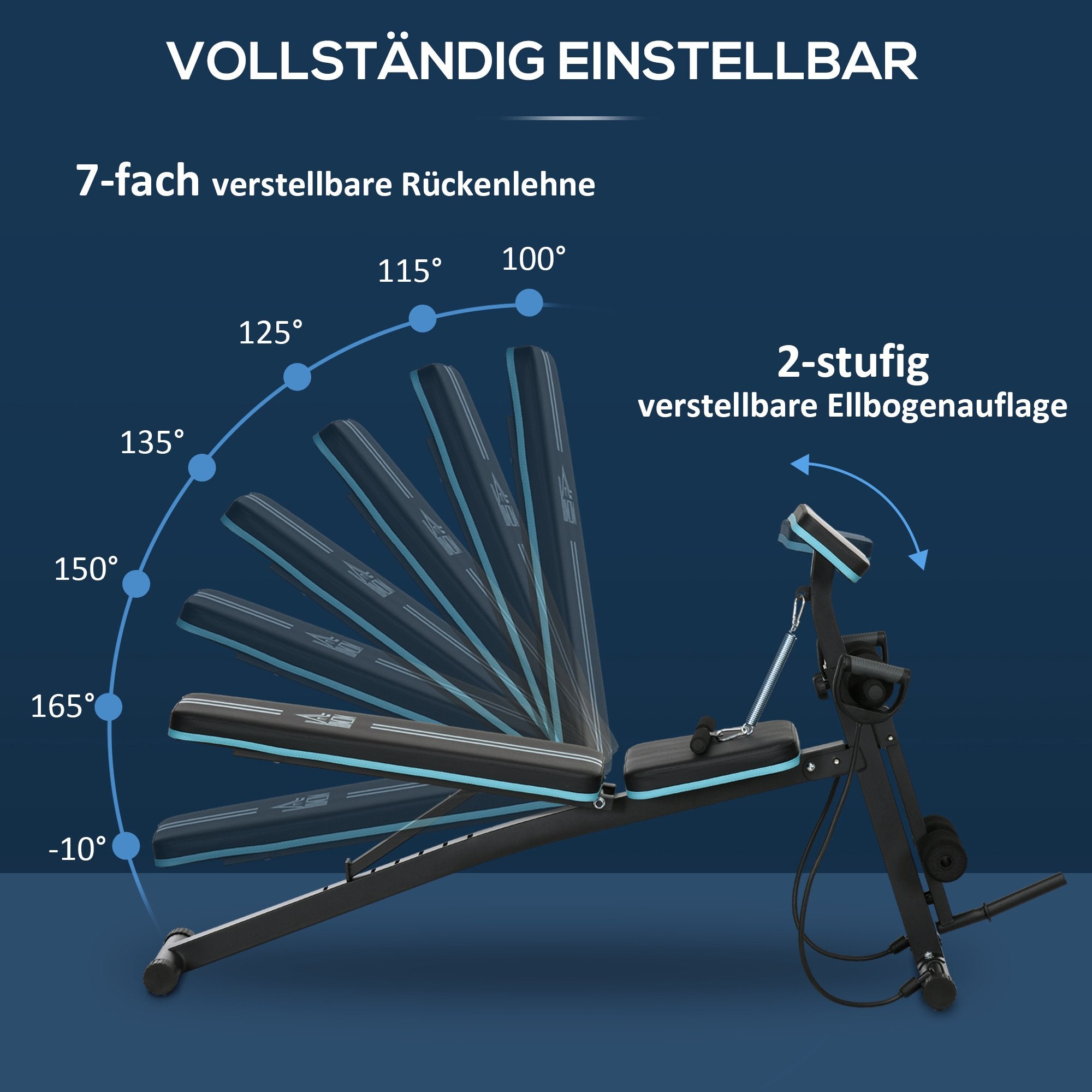 Hopfällbar viktbänk, justerbar i 7 lägen, 120 kg kapacitet