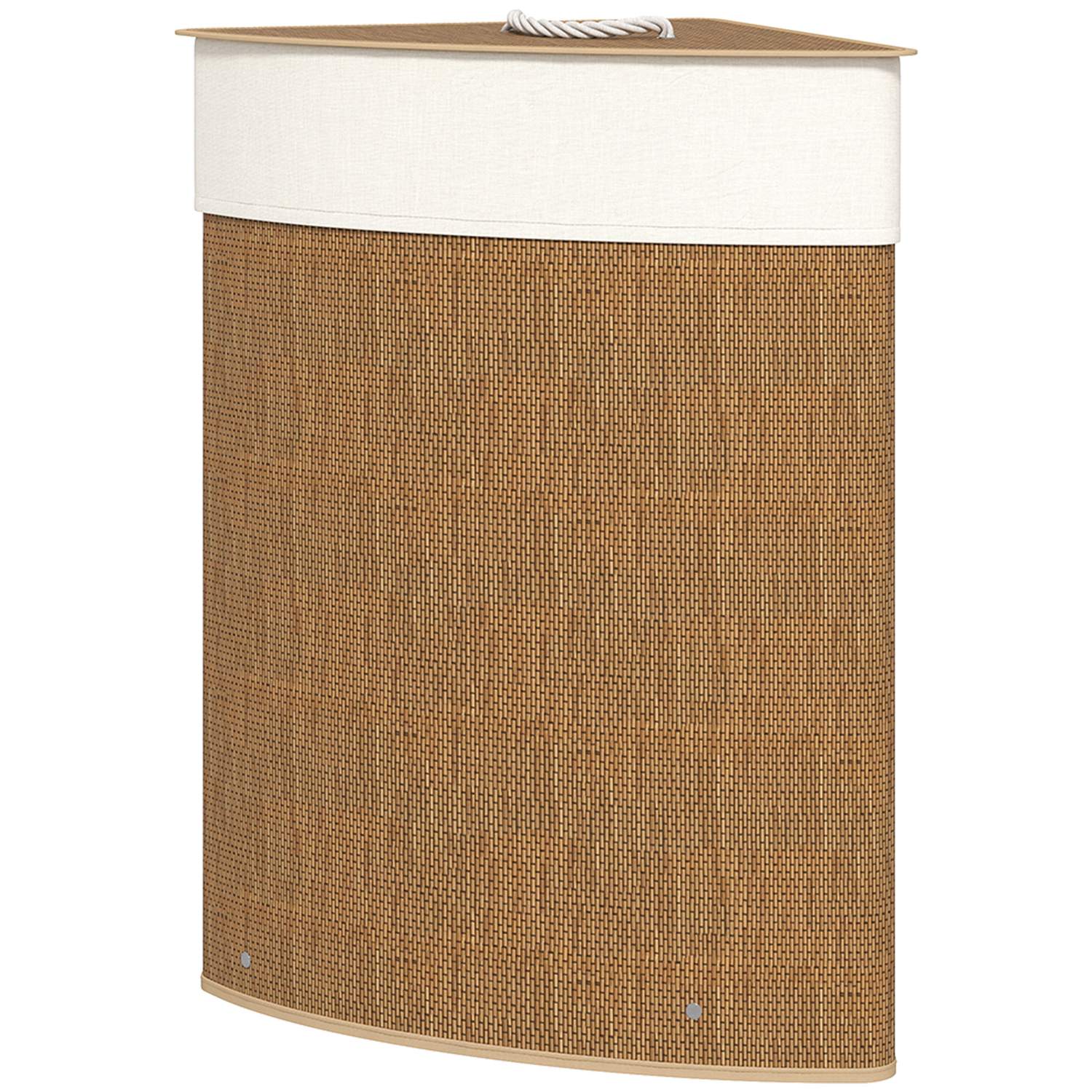 Hörntvättkorg, bambuväv, 55 liter, tygpåse, metallram, brun