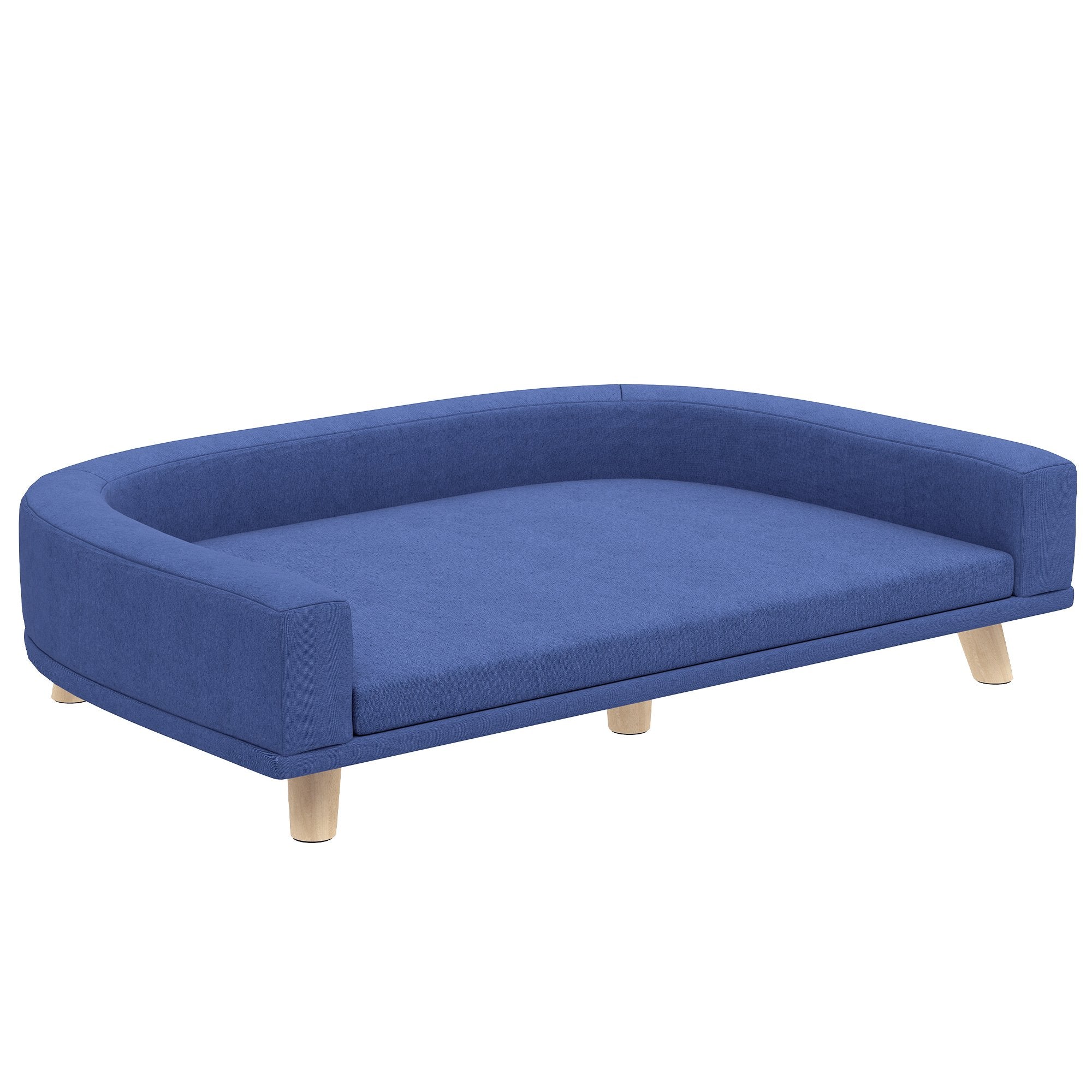 Hundbäddsoffa, eukalyptusträ, 98 x 67 x 25 cm, blå