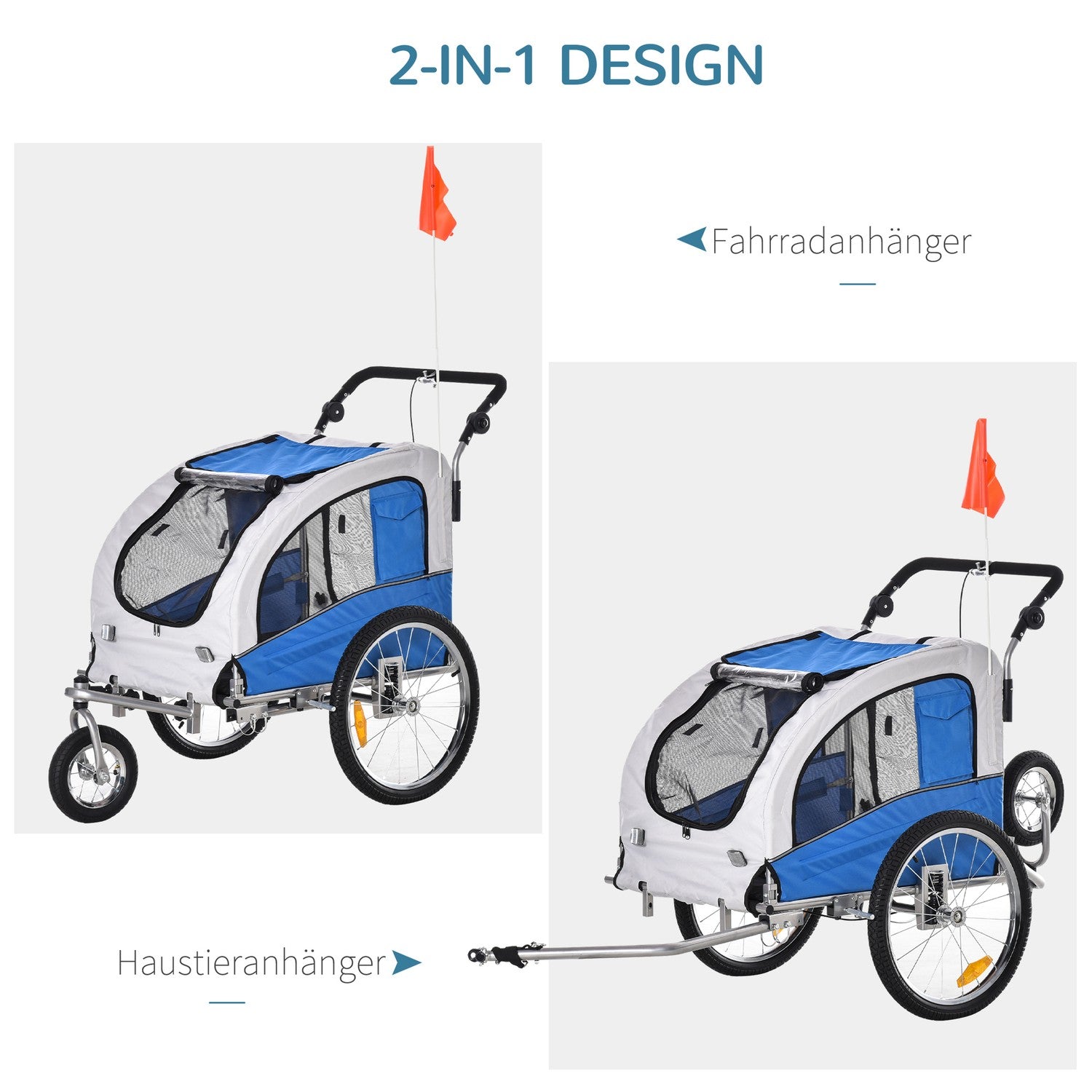 Hundcykelvagn och joggingvagn, blå/grå, 155 x 83 x 108 cm