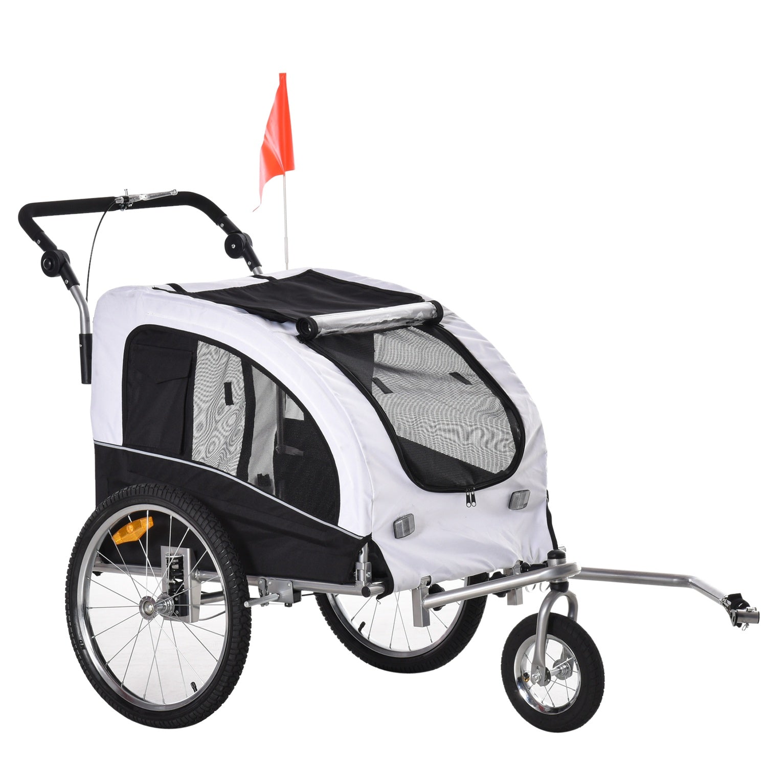 Hundcykelvagn – vit/svart, rymlig, 155 x 83 x 108 cm