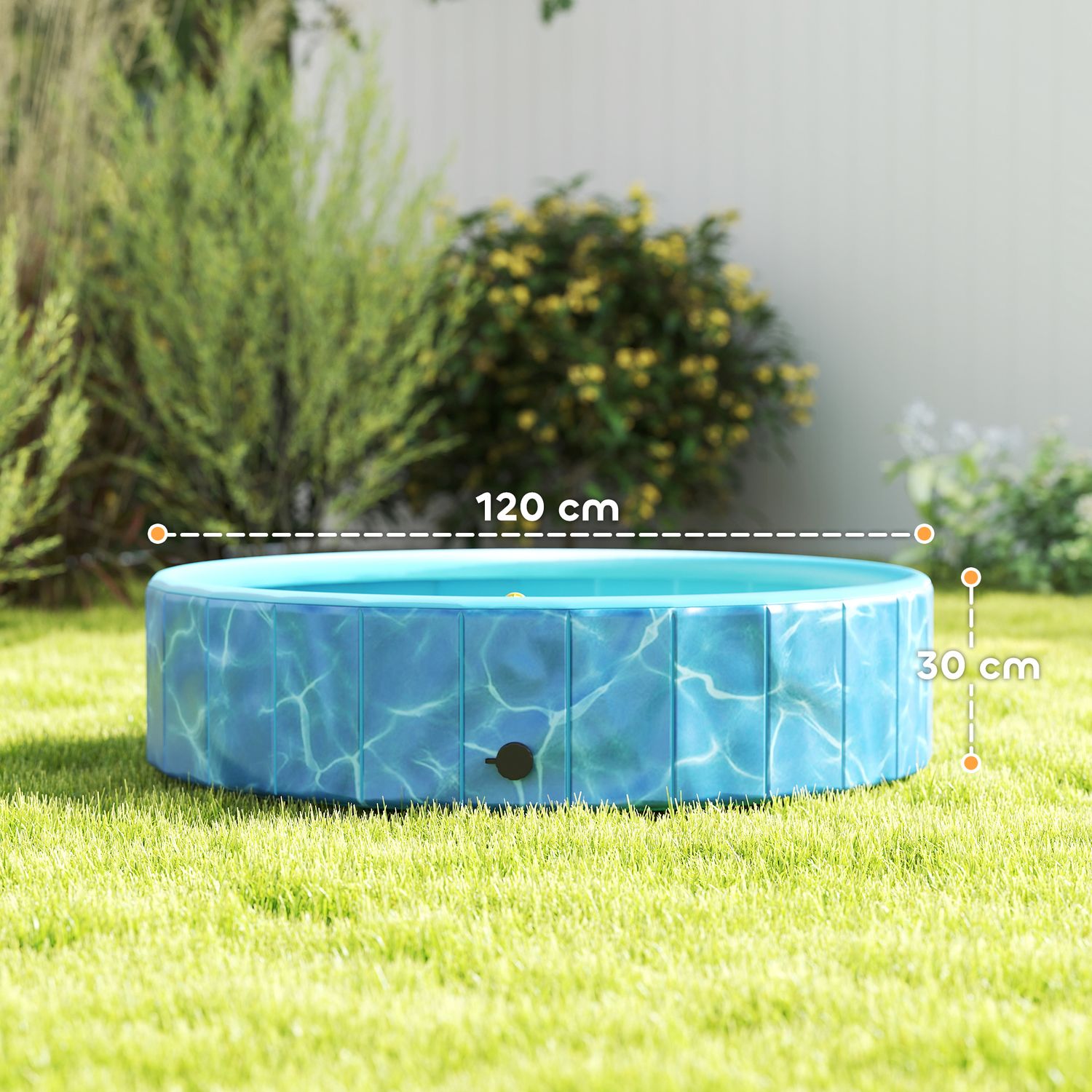 Hundpool Hopfällbar plaskdamm med fontän och vattenkuddedesign Ø120 x 30 cm Blå