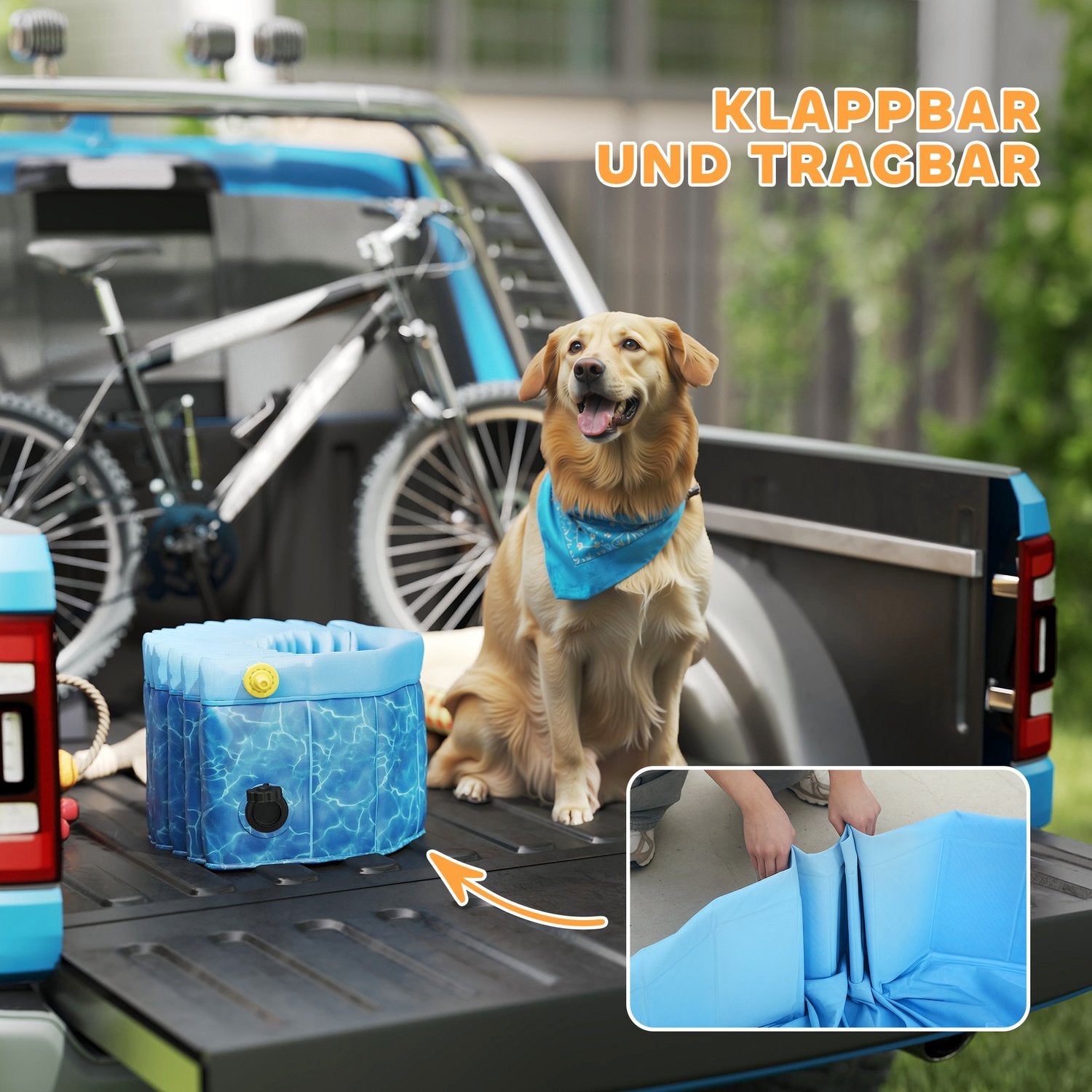 Hundpool Hopfällbar plaskdamm med fontän och vattenkuddedesign Ø120 x 30 cm Blå
