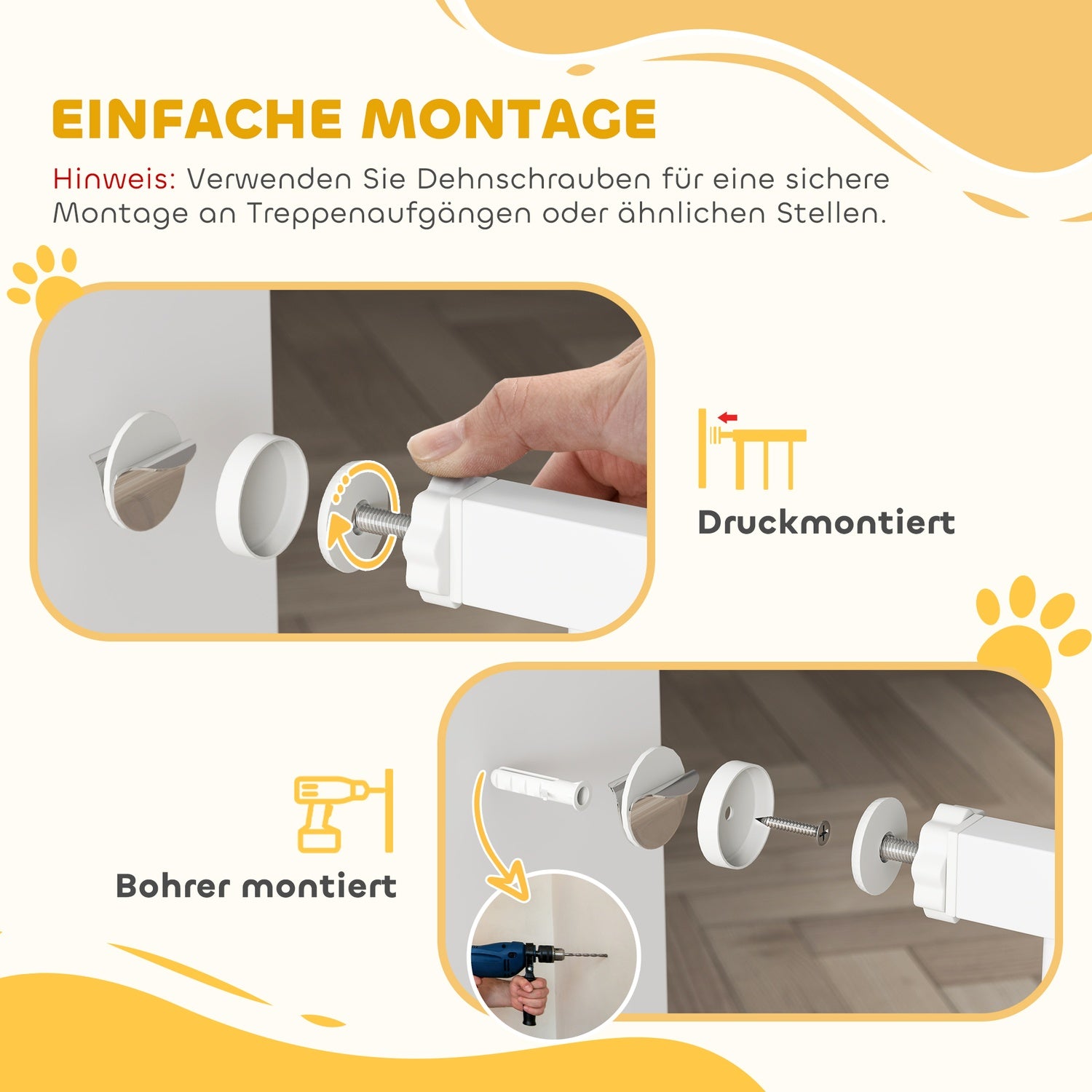 Hundskyddsgrind i vit stål – 76-104 cm, ingen borrinstallation