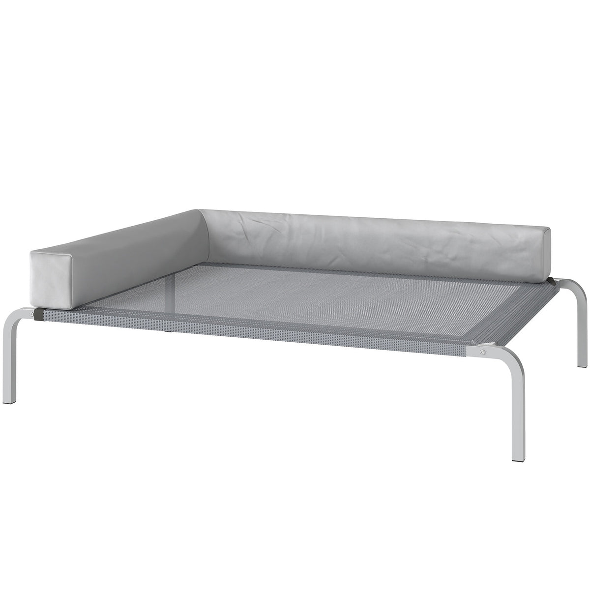 Venkovní pelíšek pro psy, vyvýšený pelíšek pro středně velké psy s polštářem ve tvaru L, 110x75x30 cm, světle šedý