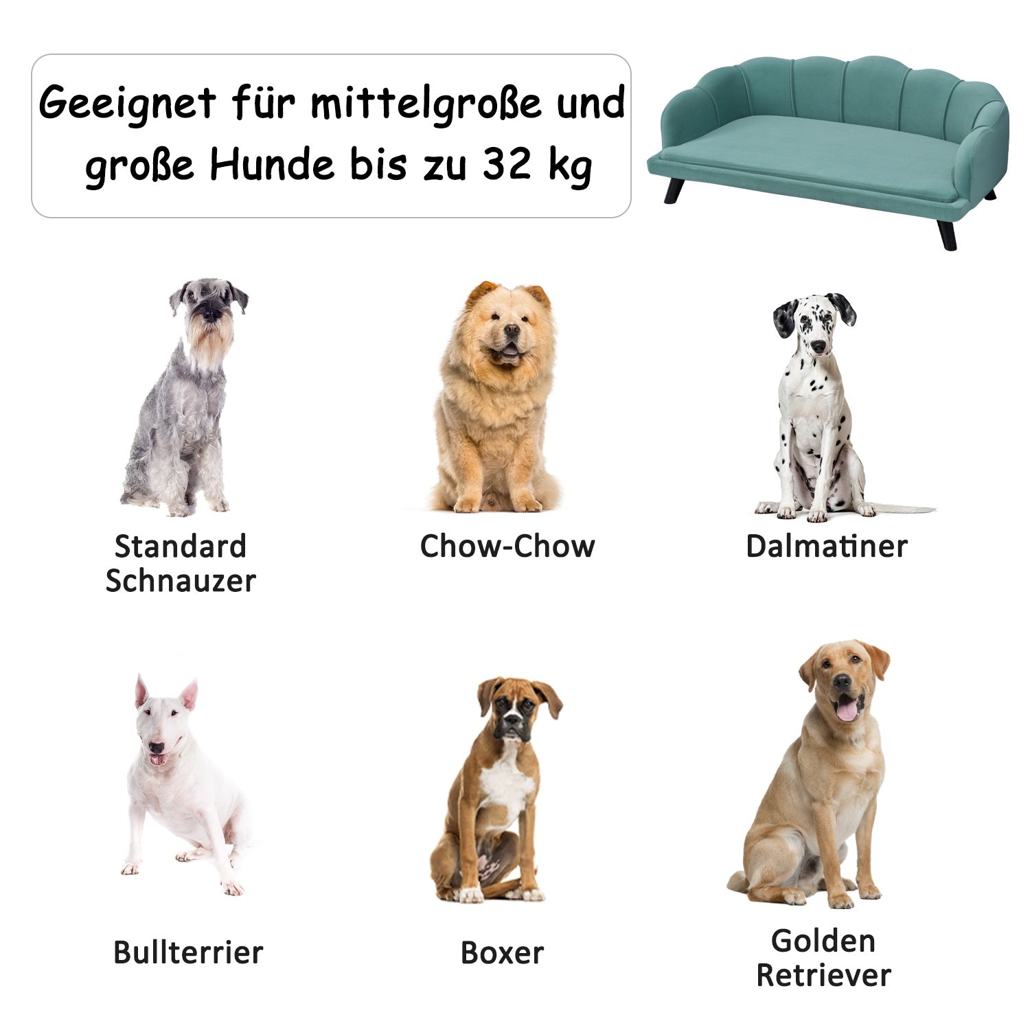 Husdjurssoffa med ryggstöd & träben, mjukt tyg, grönt