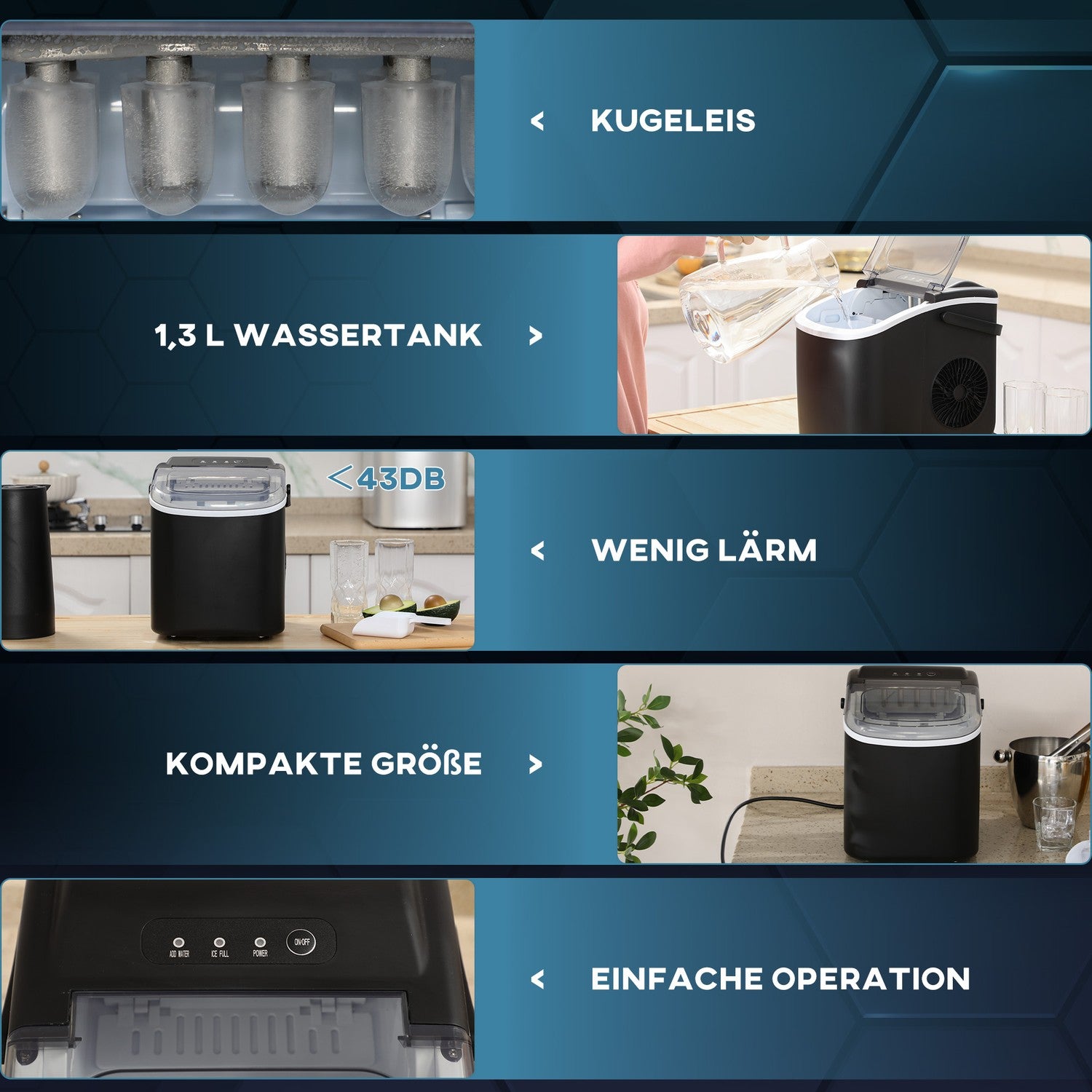 Ice Cube Maker, 9 kuber på 6-12 min, 12 kg/dag, svart