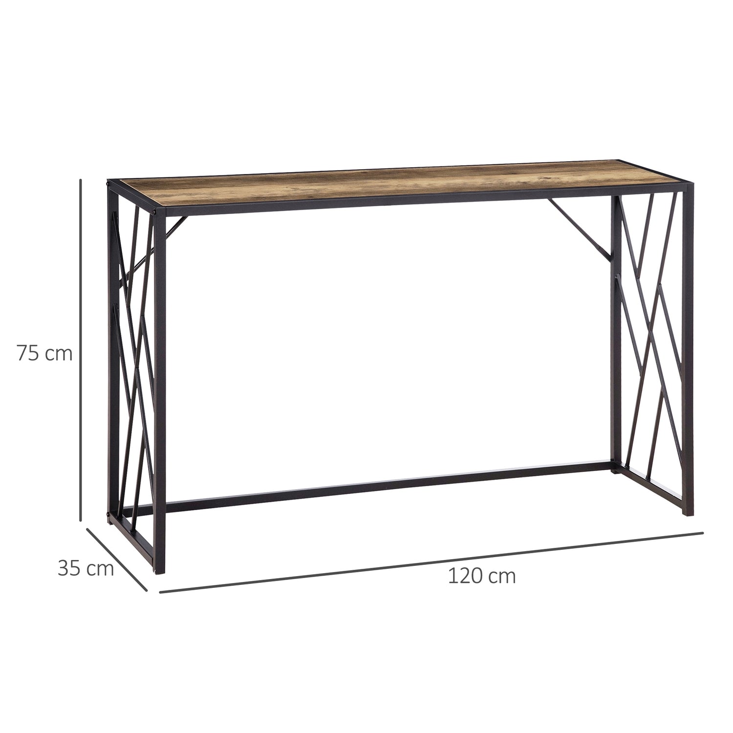 Industriell konsolbord, stålben, 120x35x75 cm, brun