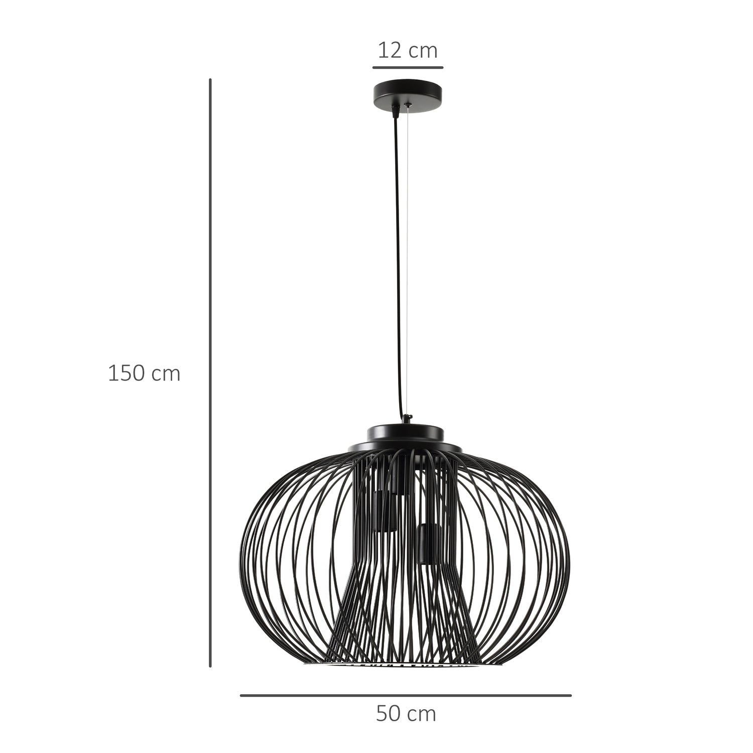 Industriell taklampa, justerbar metall, svart Ø50 x 150 Cm