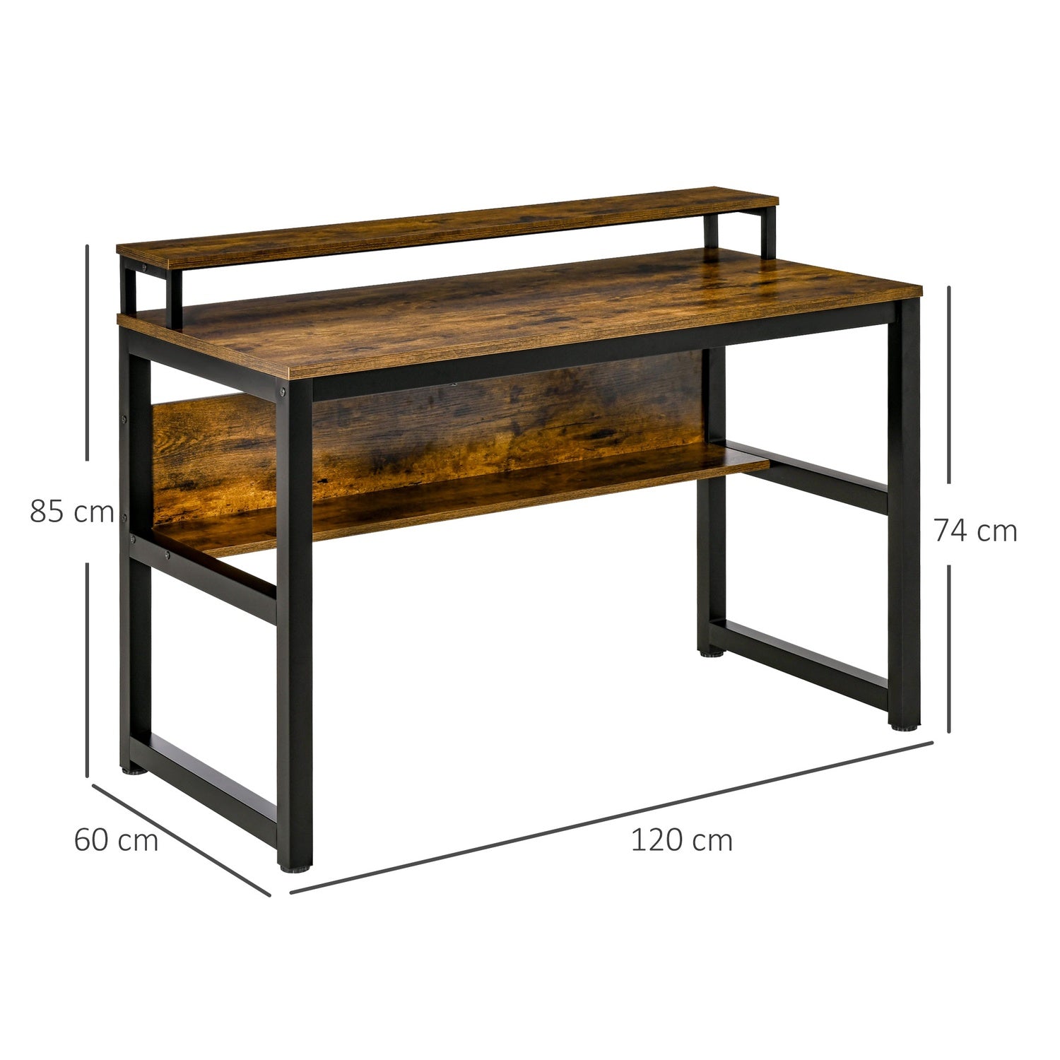 Industriellt kontorsdatorbord, Metall, Rustik Brun 120x60x85 cm