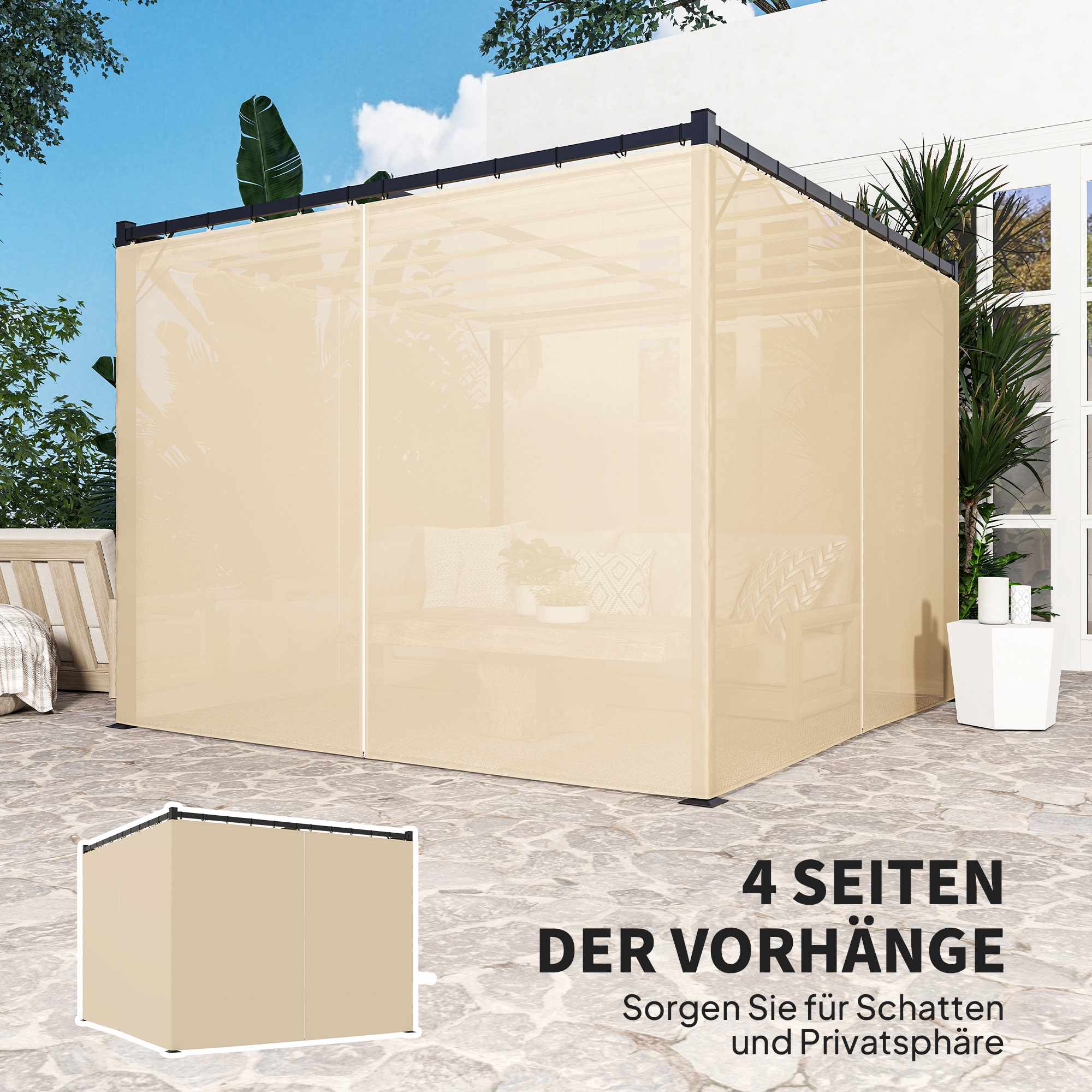 Infällbar fristående terrasstak, metallram, beige