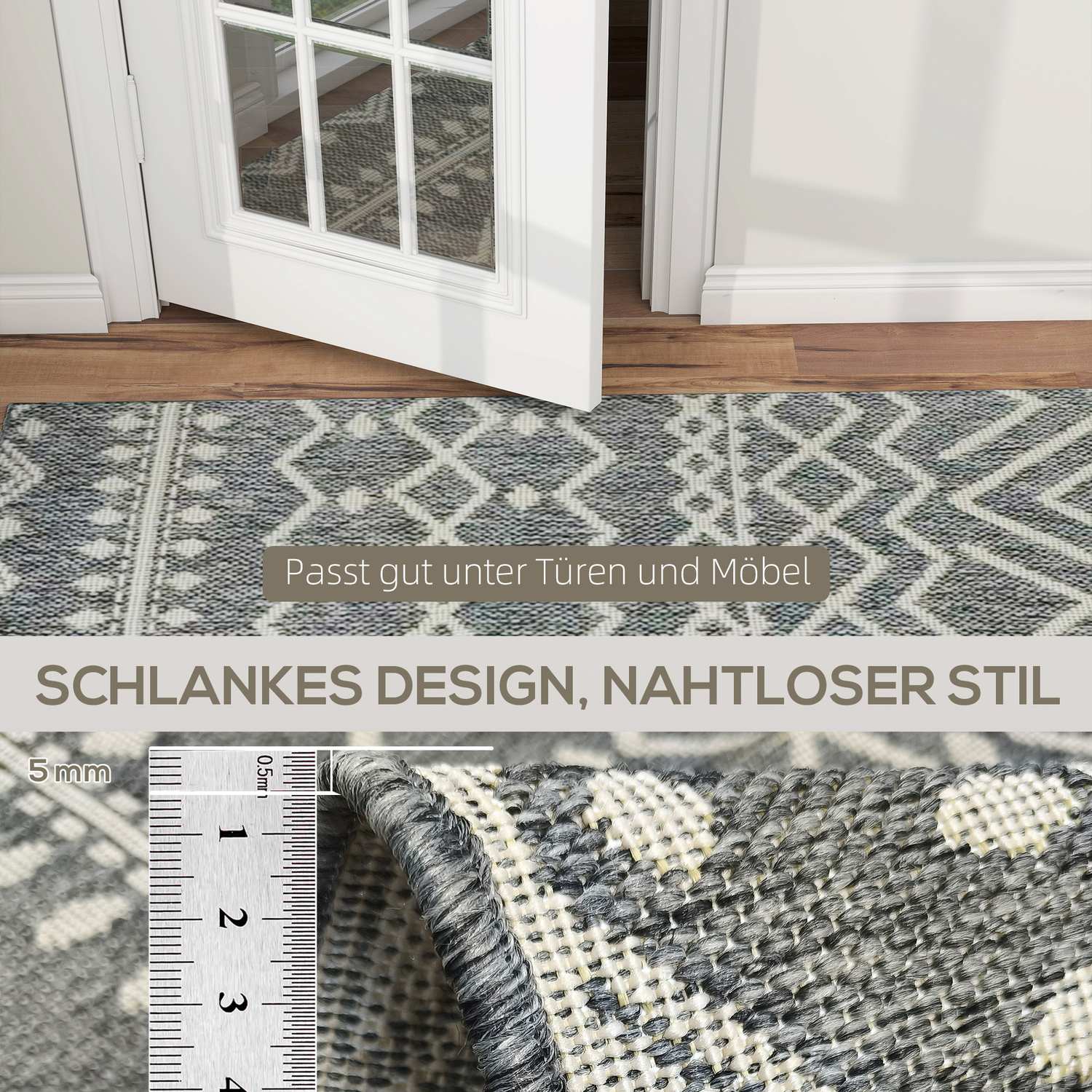 Inomhus/Outdoor Boho Matta, Easy Clean, Grå, 200x140 cm