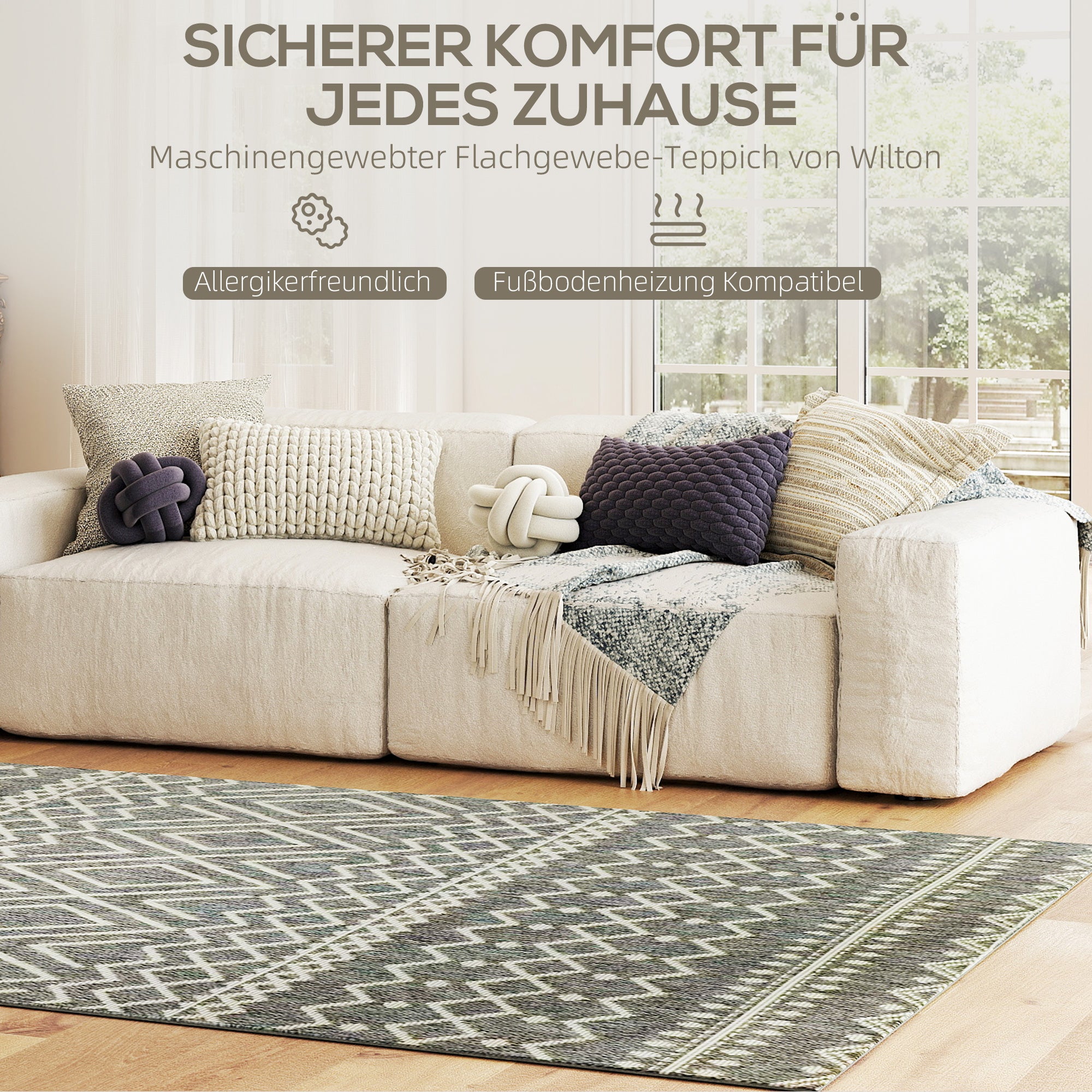 Inomhus/Outdoor Boho Matta, Easy Clean, Grå, 200x140 cm