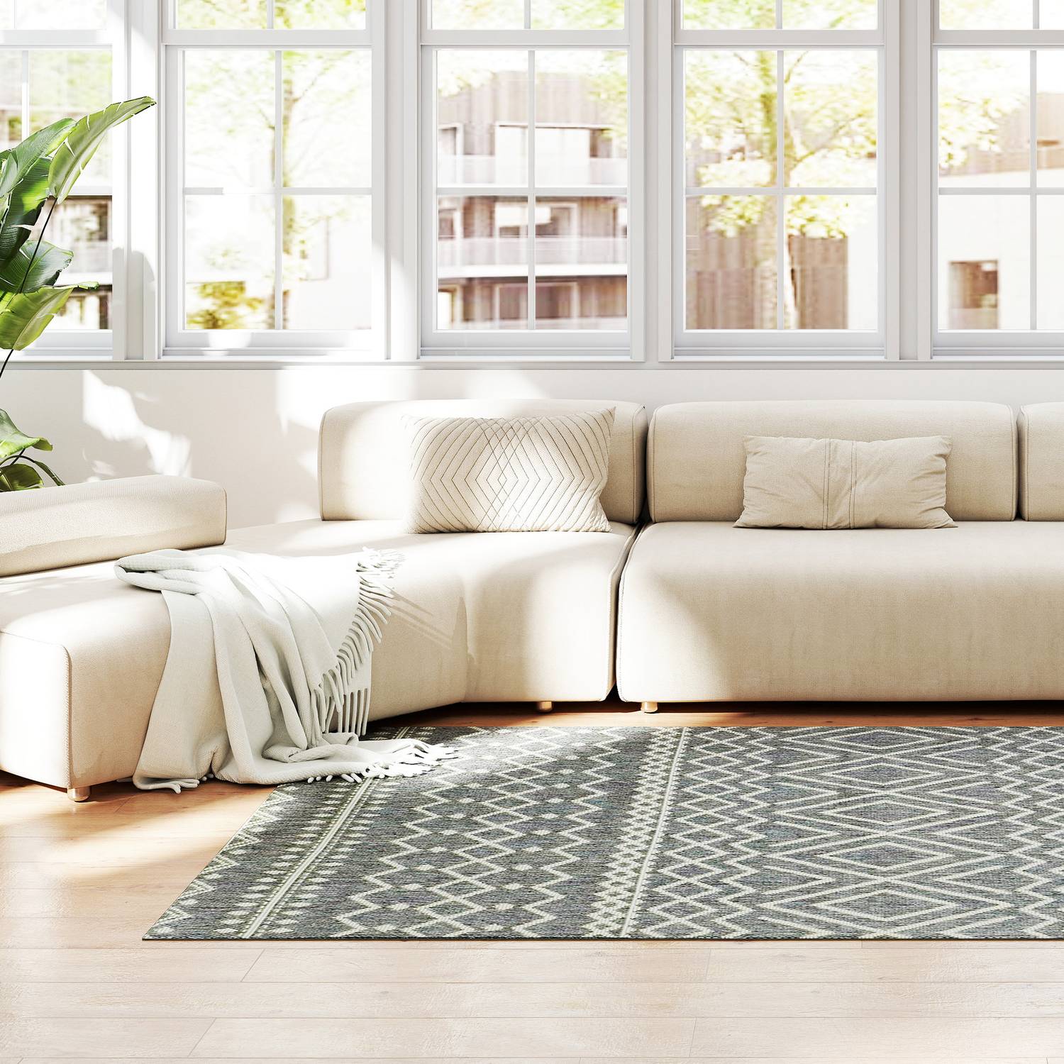 Inomhus/Outdoor Boho Matta, Easy Clean, Grå, 200x140 cm
