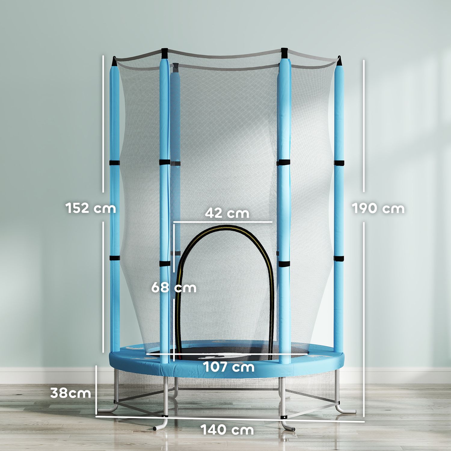 Dětská trampolína do interiéru, Ø140 cm – ochranná síť, vchod na zip