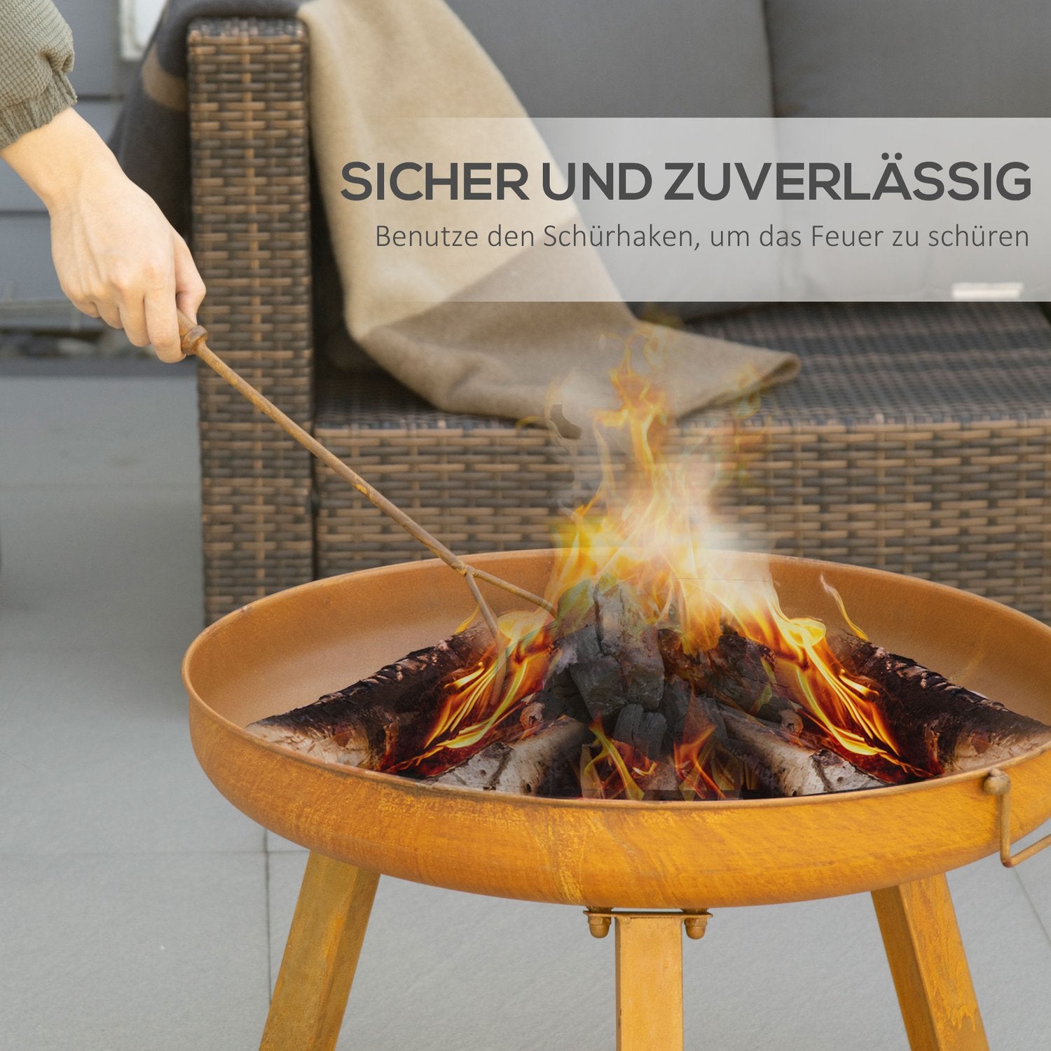 Iron Garden Fire Bowl – Rostfinish, 71x60x36cm, inklusive poker